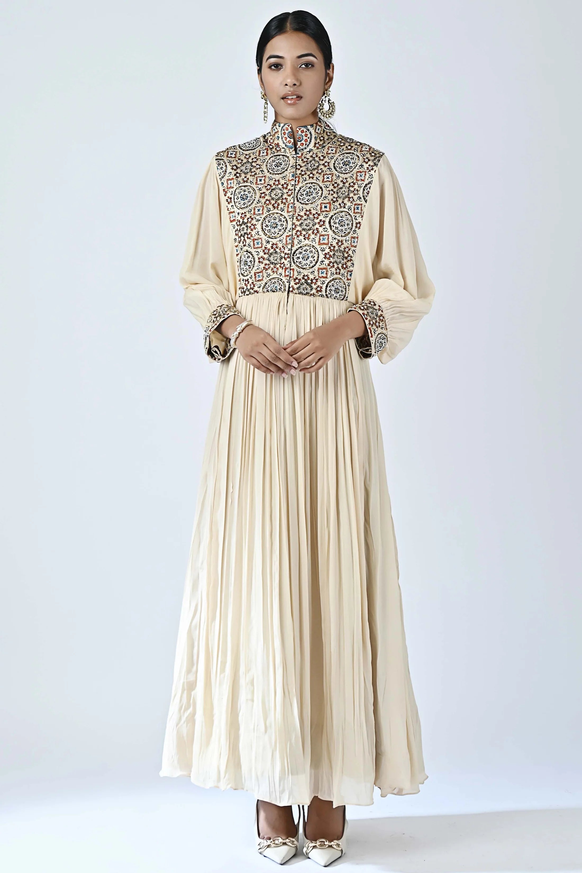 Ivory Printed & Embroidered Dress