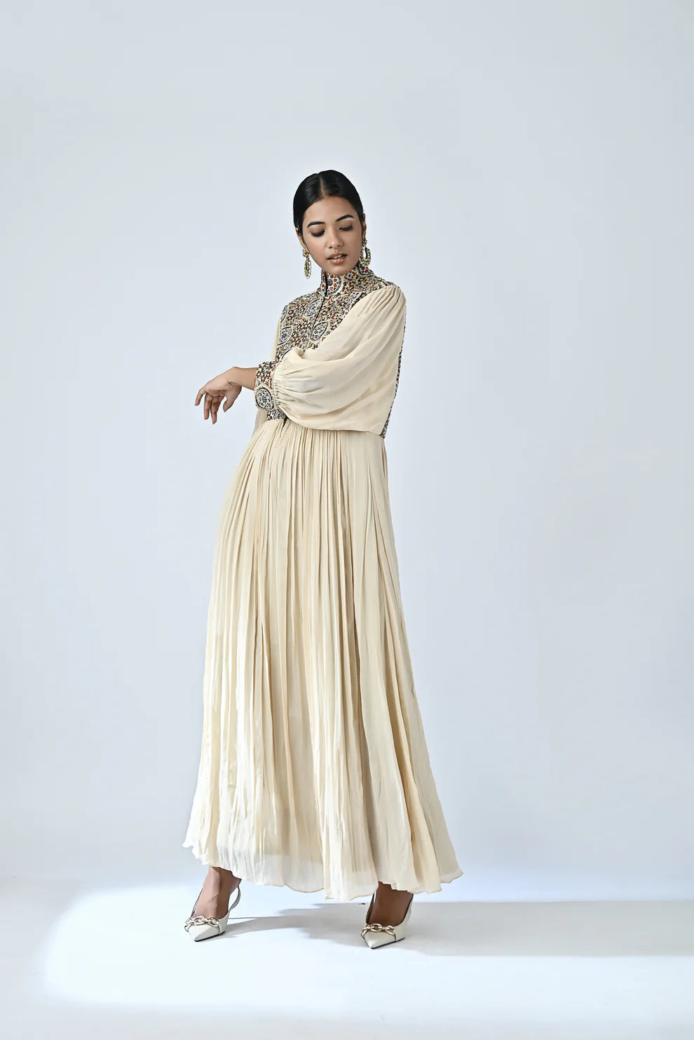 Ivory Printed & Embroidered Dress