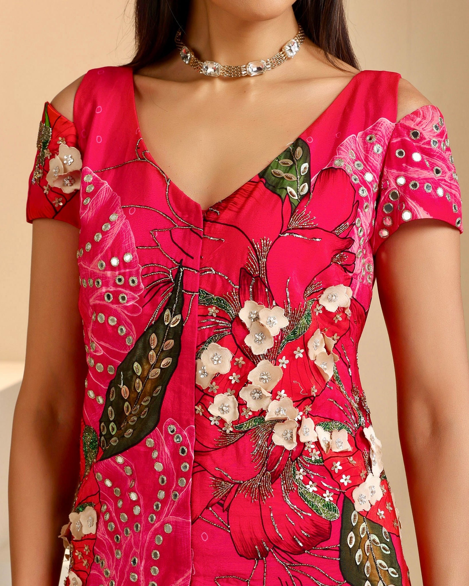 Safaa Hand Embroidered Jacket with Draped Skirt