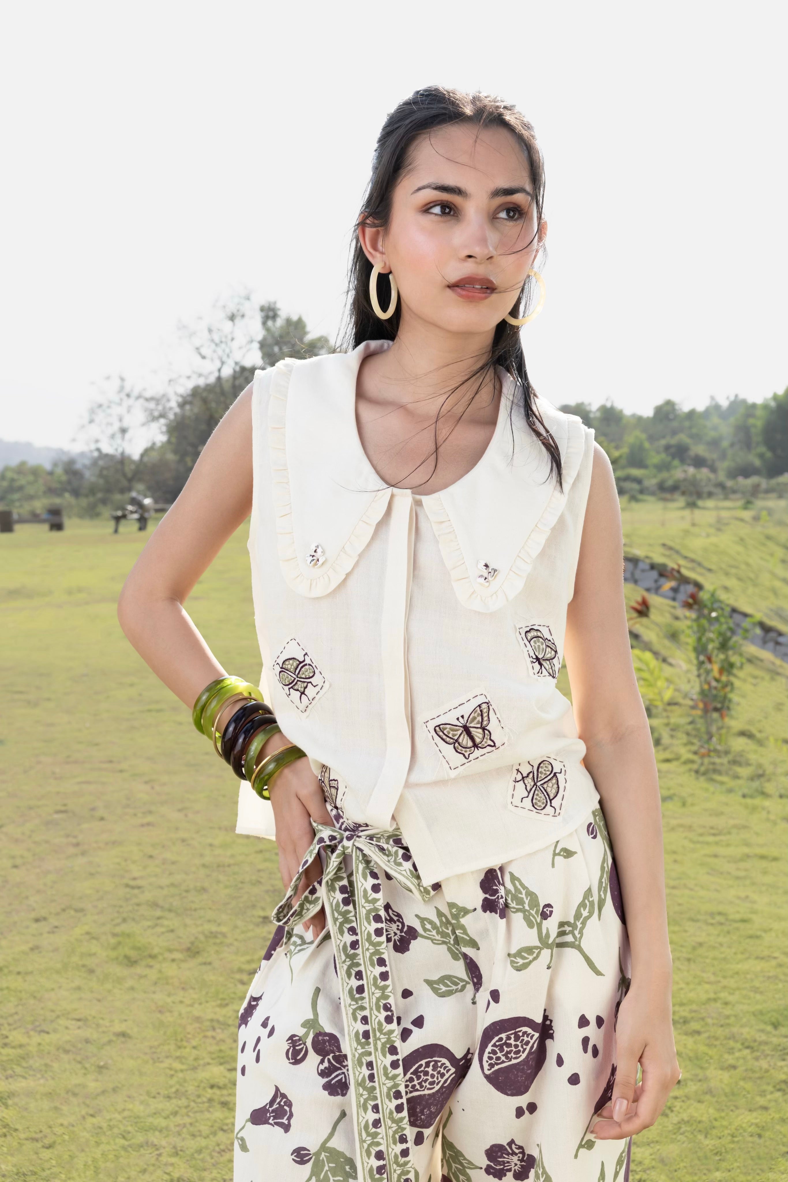 Patchwork Embroidered Top with Peter Pan Collar