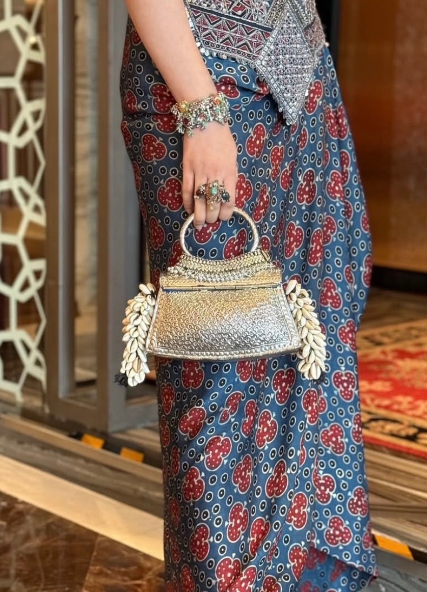 Ajrakh Tie Up Top with Drape Skirt Set