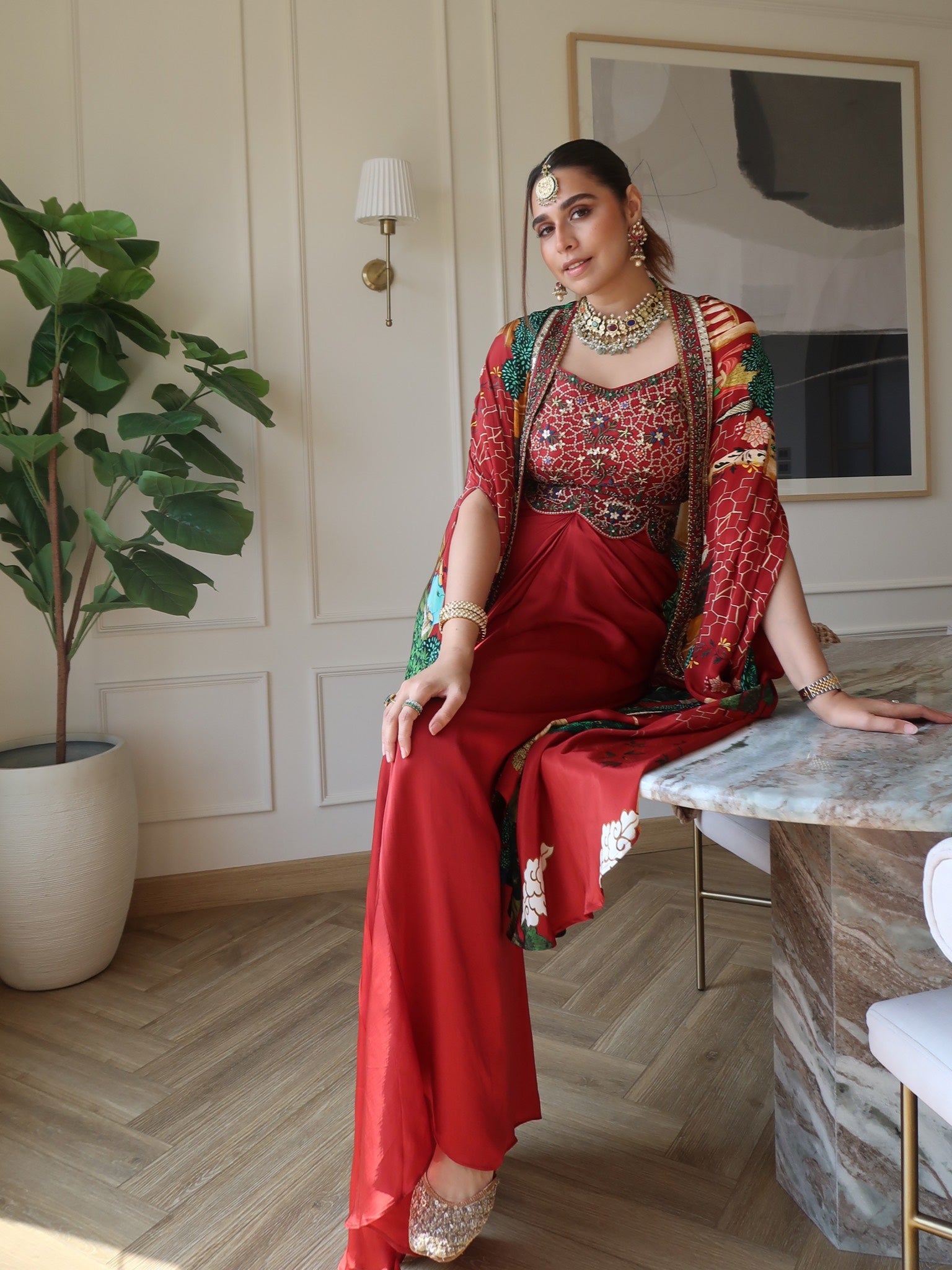 Misu | Maharani Red Mughal Dhoti Skirt Set