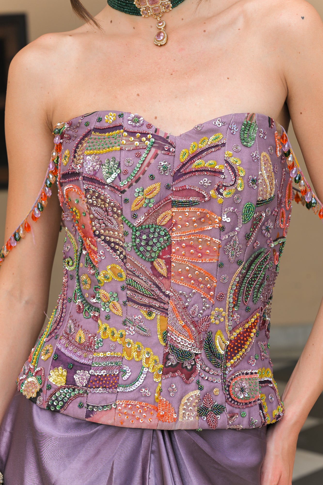Violet Embroidered Corset with Throw Milano Skirt