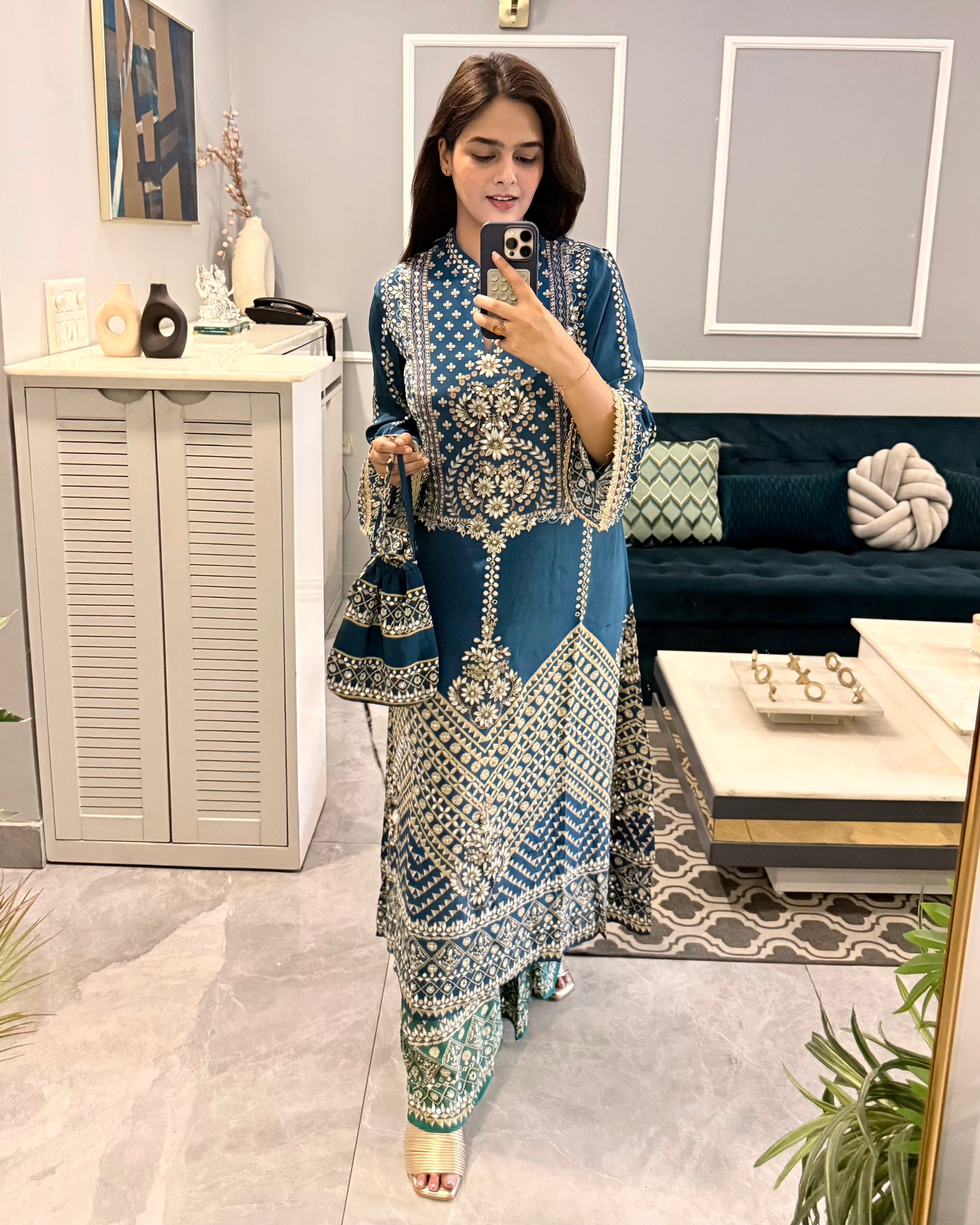 Aanchal Jain | Son Chidhaiya Blue-Teal Kurta Set