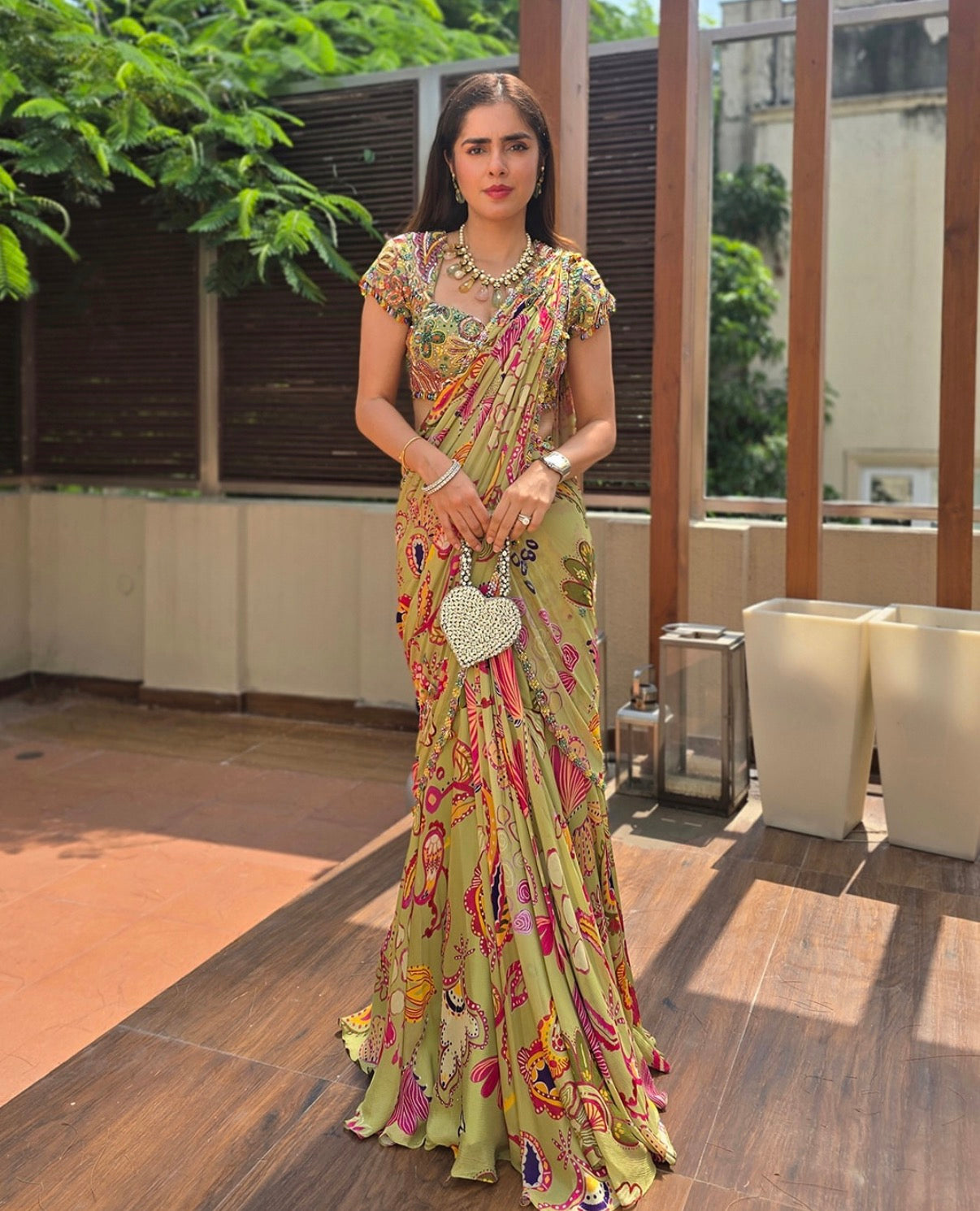 Olive Bloom Prestitched Highlight Saree with Highlight Blouse