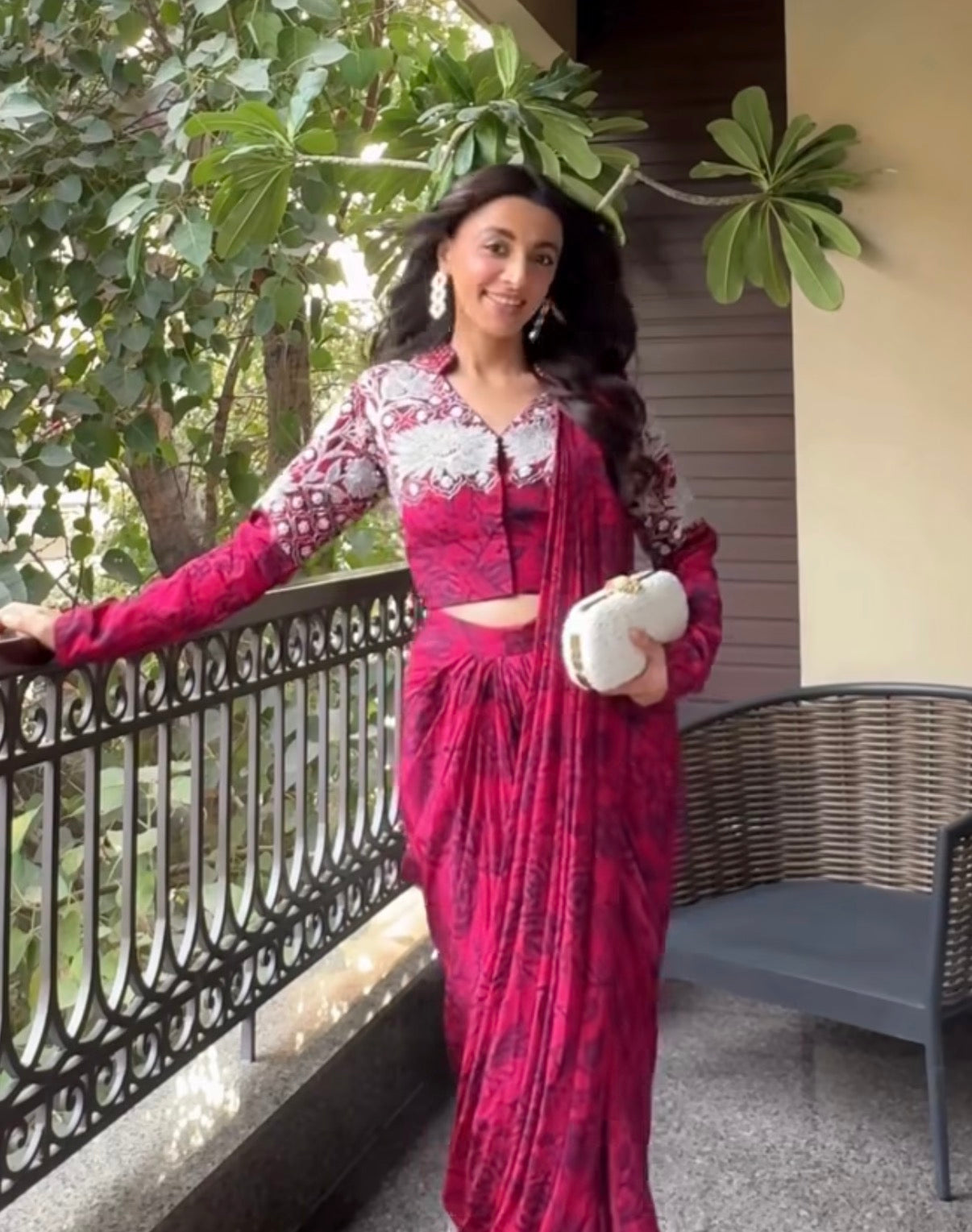 Shadow Rose Jacket Style Pre Draped Saree Set