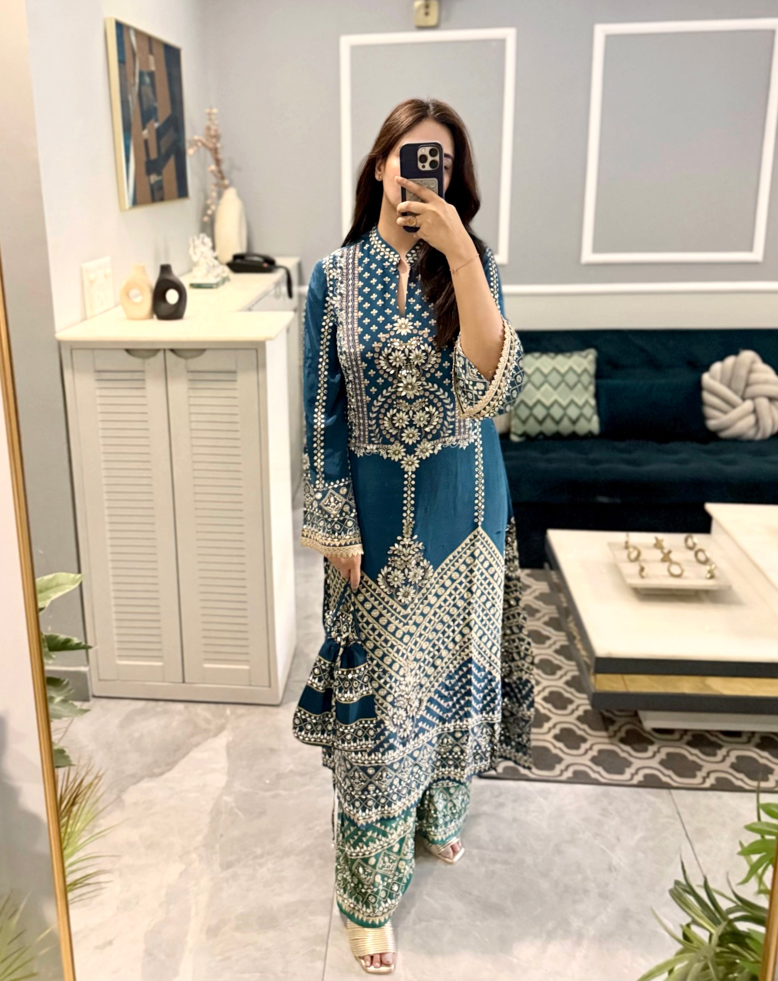 Aanchal Jain | Son Chidhaiya Blue-Teal Kurta Set
