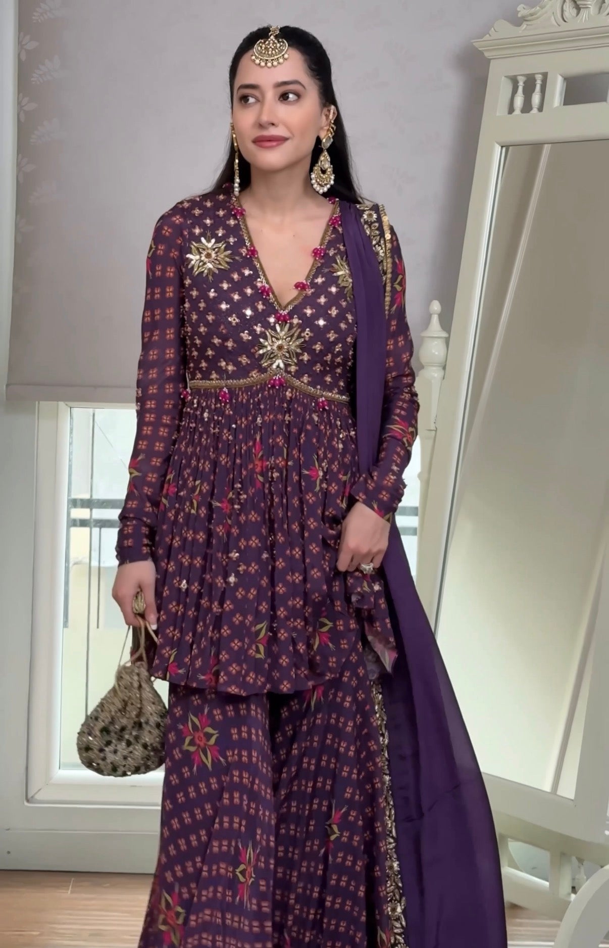 Plum Peplum Top & Sharara Set