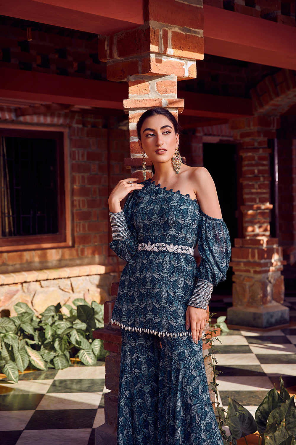 Midnight Blue Georgette Embroidred Gharara Set