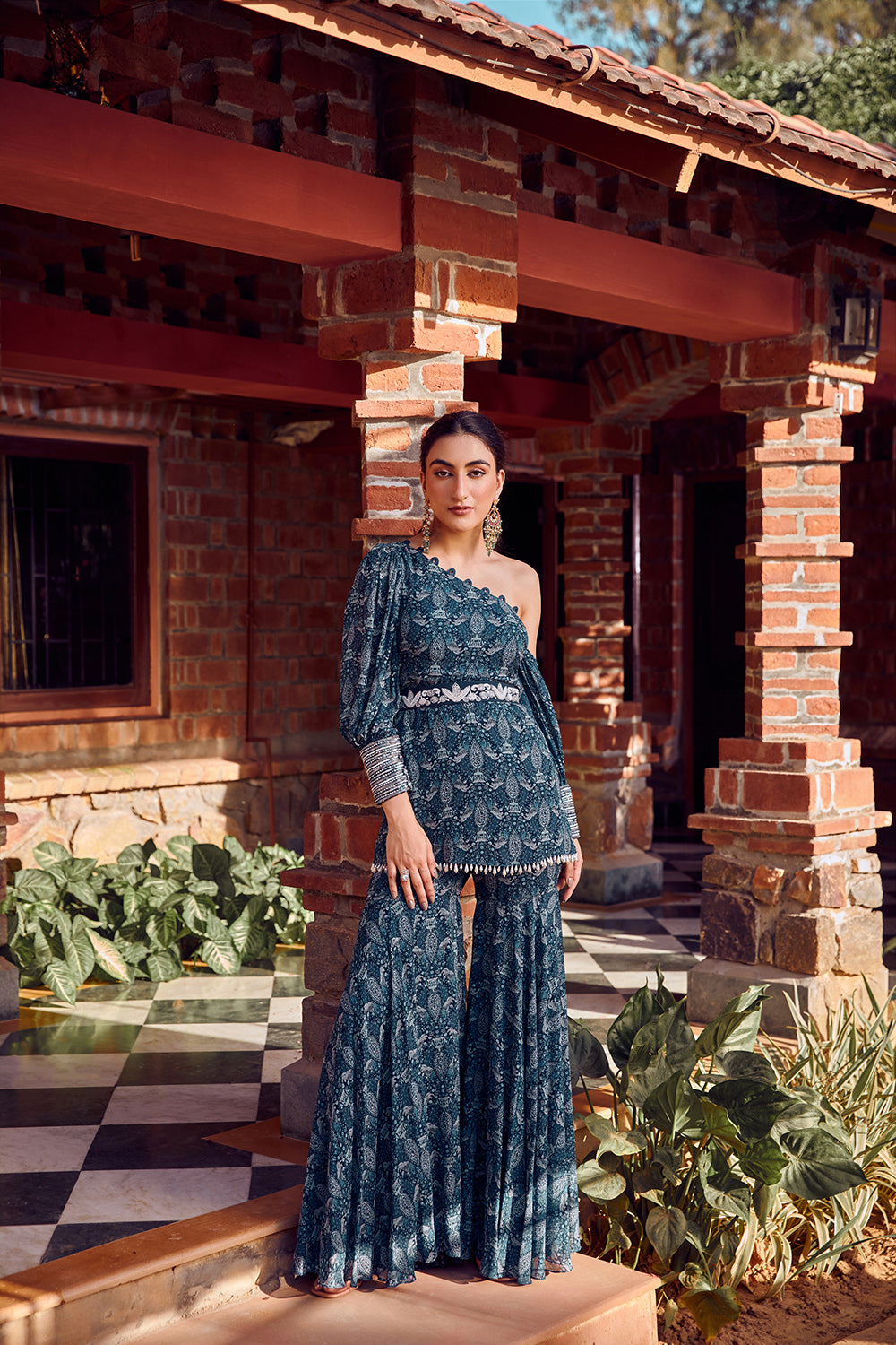 Midnight Blue Georgette Embroidred Gharara Set