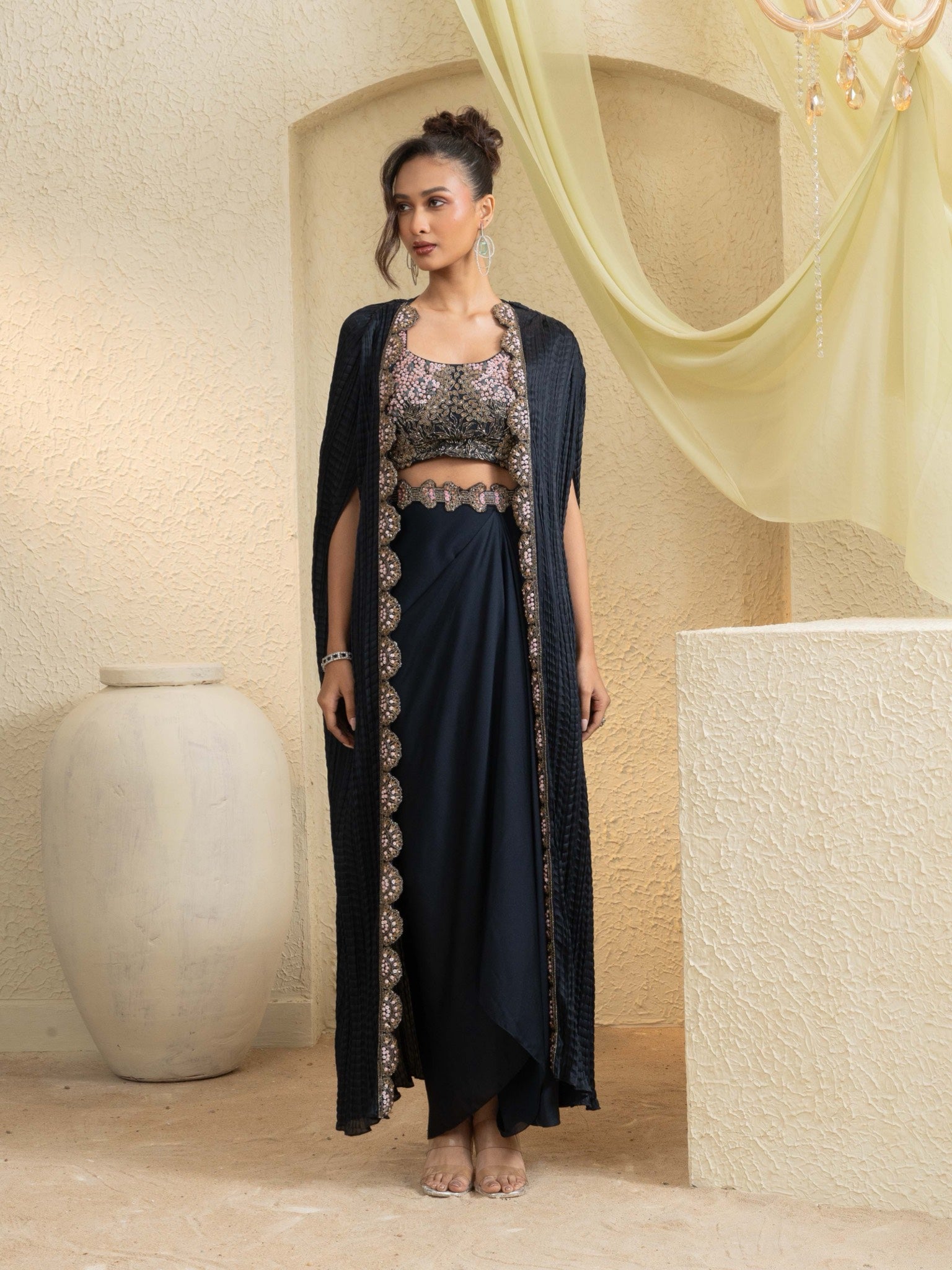 Mehak Bakshi | Rooh Deep Blue Draped Skirt Set