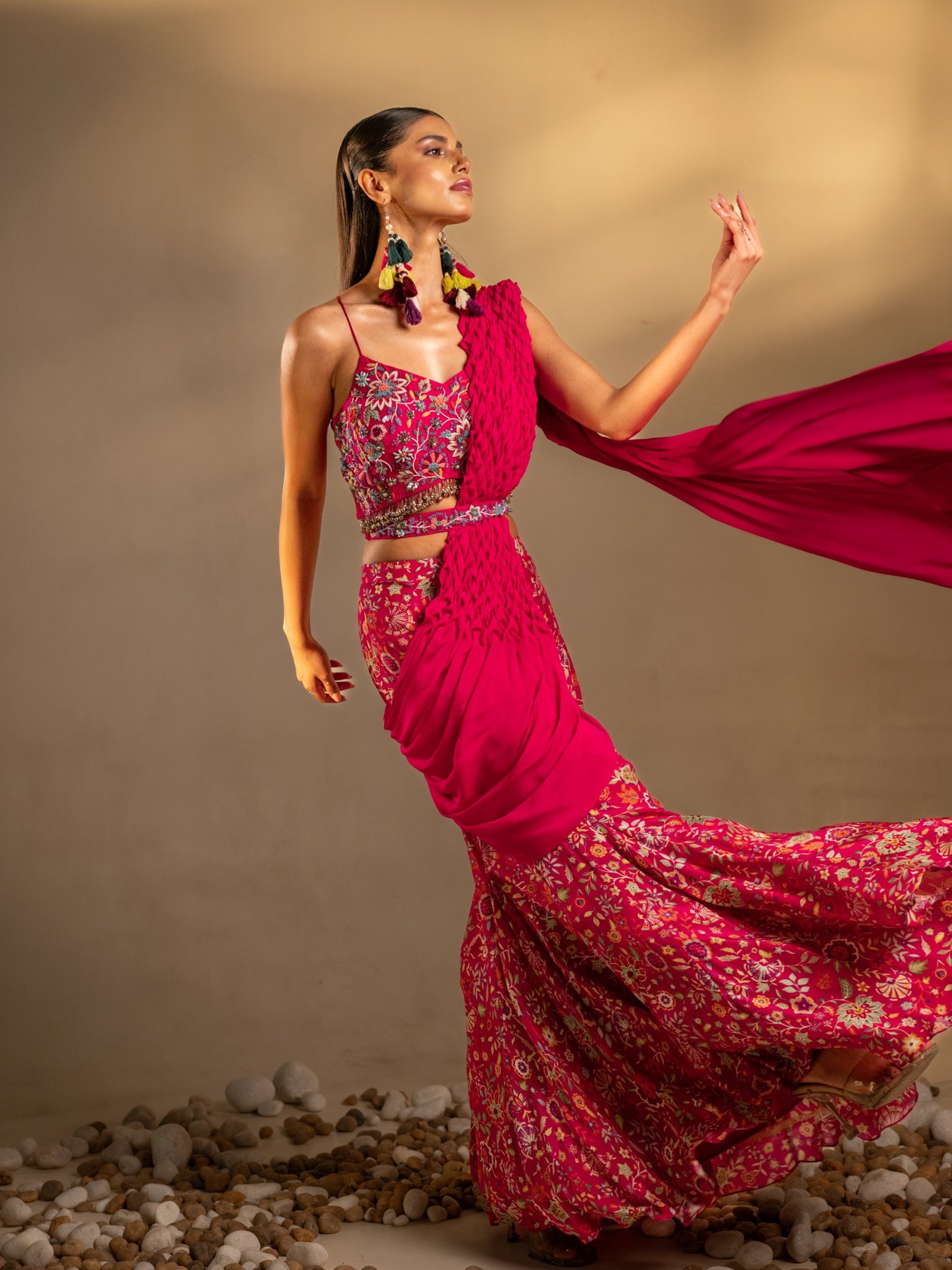 Gulab Noor Fish Tail Style Skirt with Blouse & Origami Dupatta