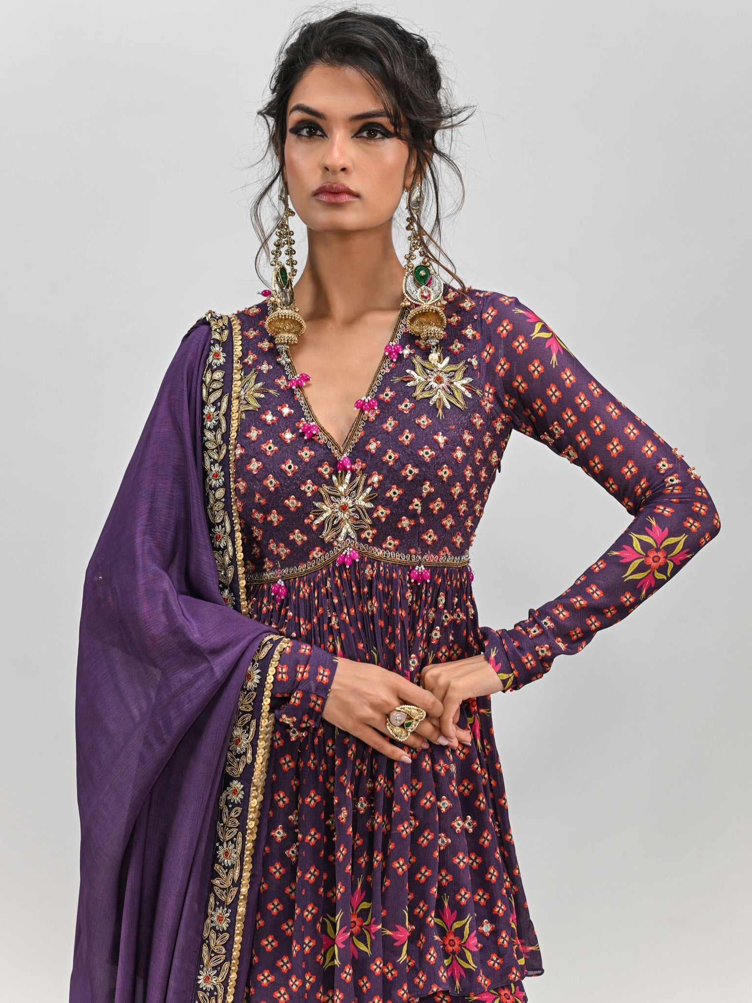 Plum Peplum Top & Sharara Set