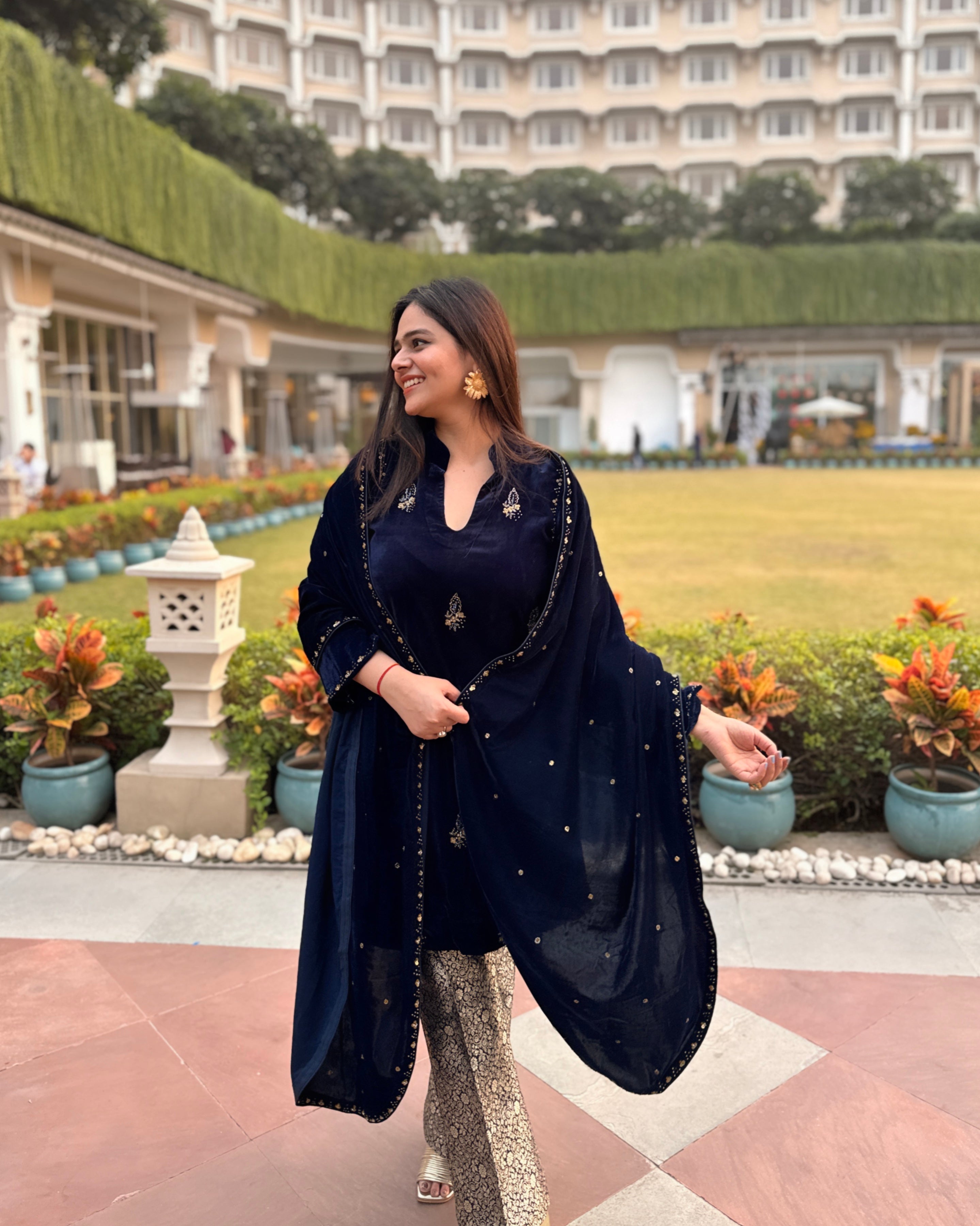 Shab Velvet Kurta with Brocade Pant Set