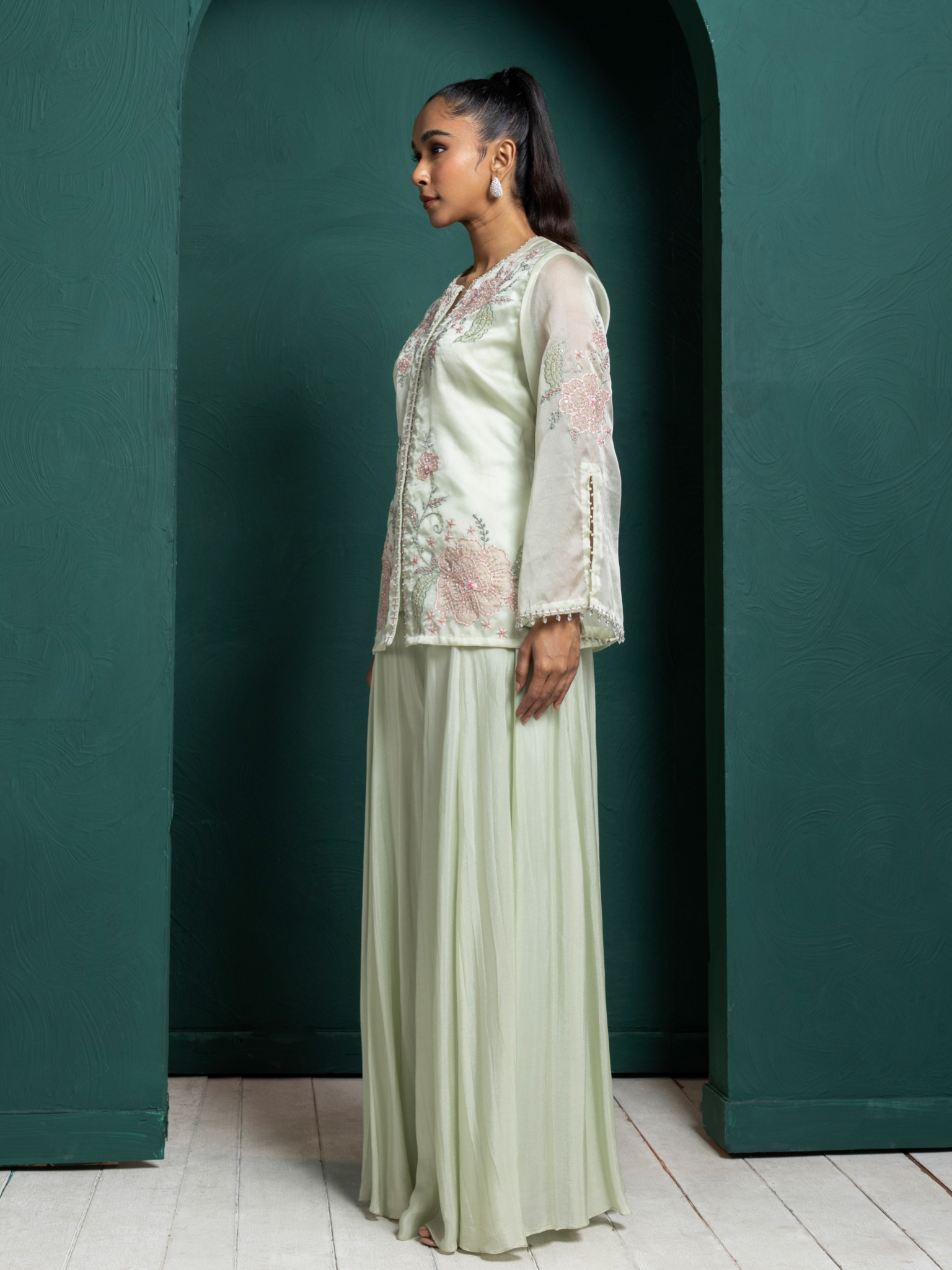 Mint Whisper Embroidered Jacket Set