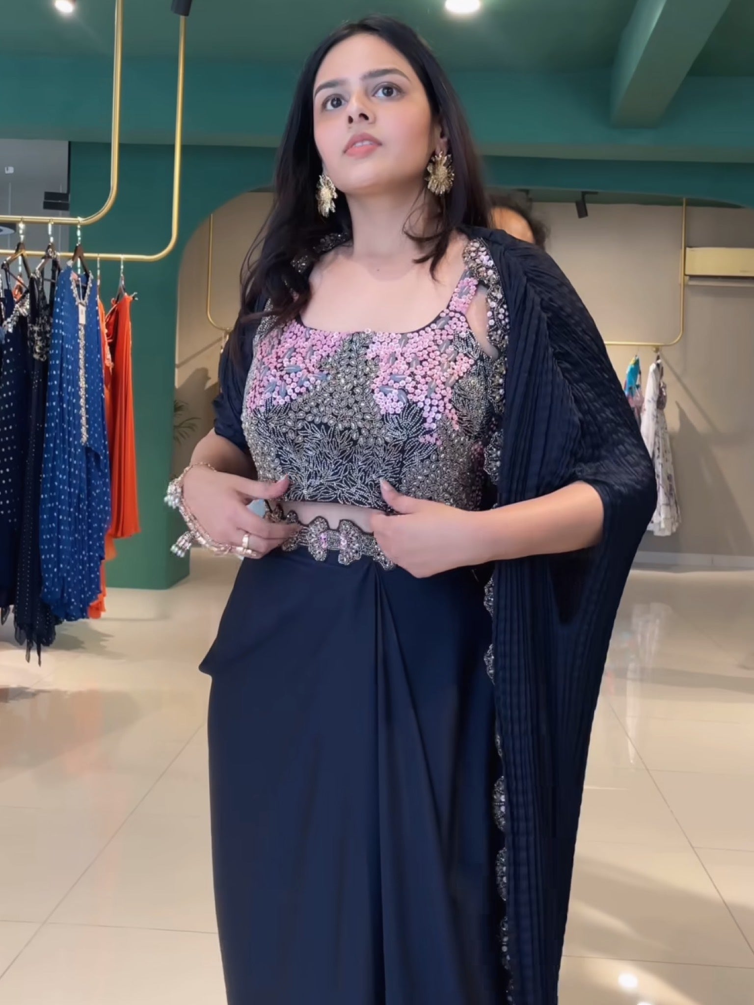 Mehak Bakshi | Rooh Deep Blue Draped Skirt Set
