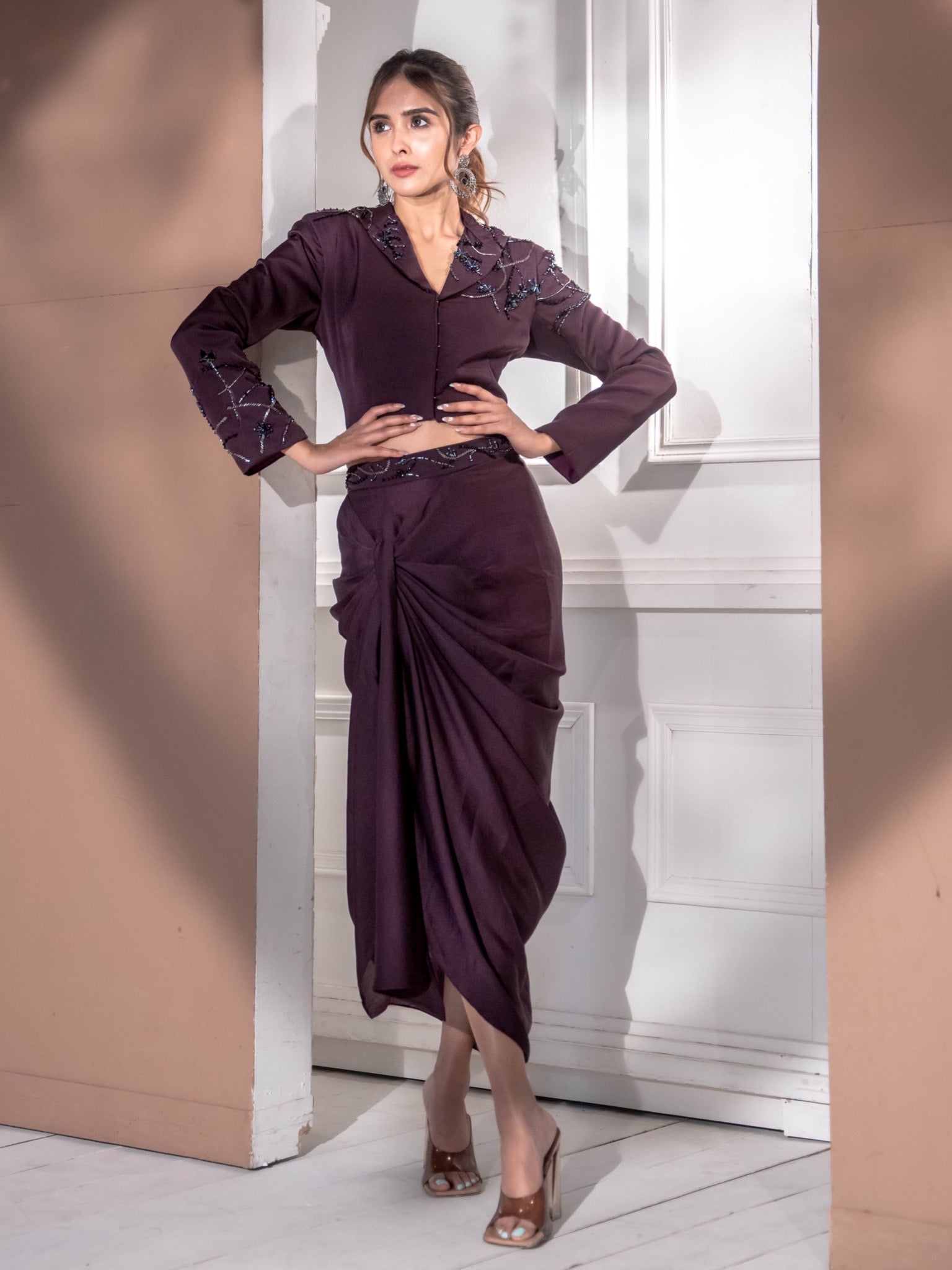 Wine Embellished Co-rd Set