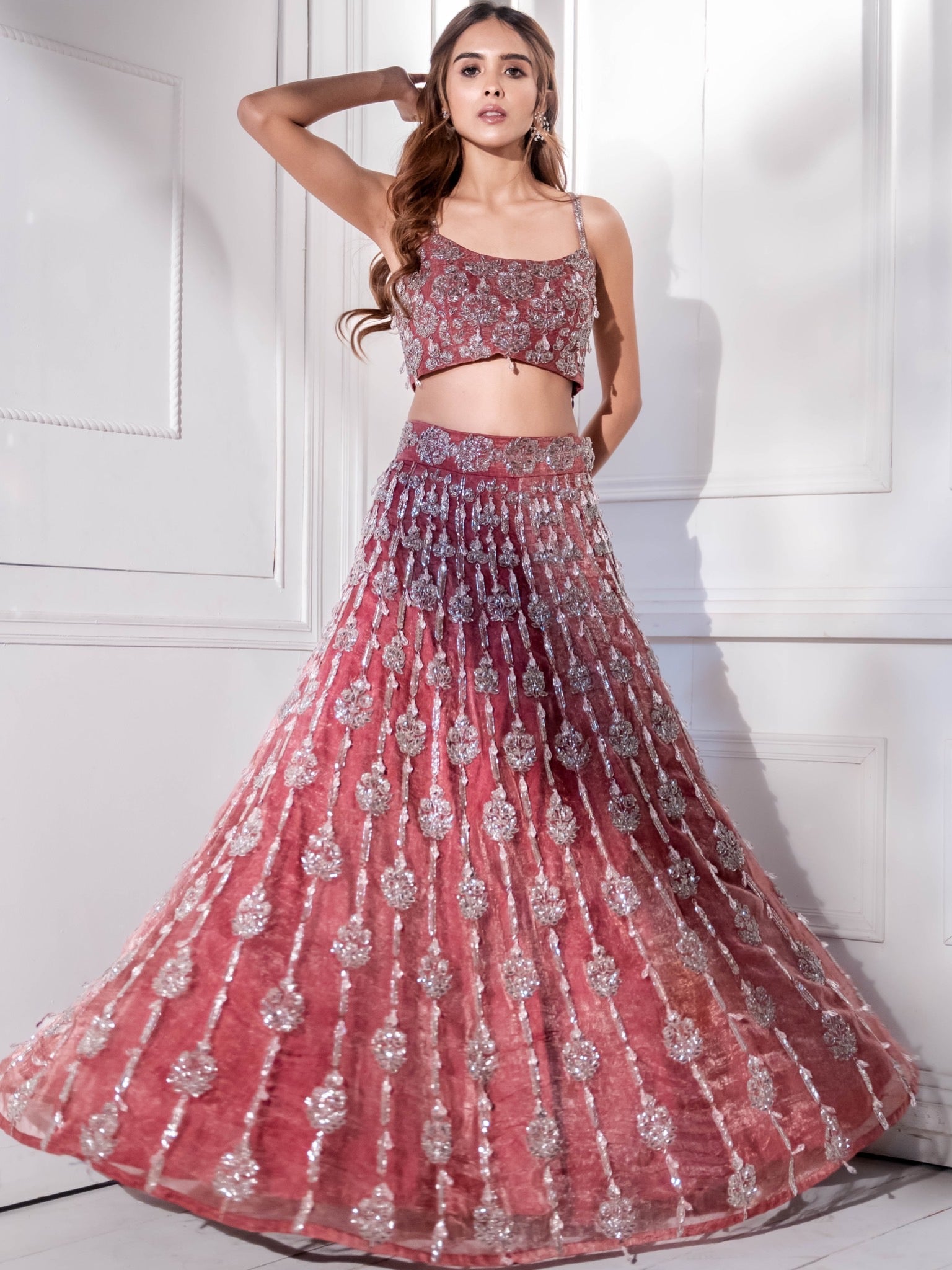 Cipul Artul in Rose Crystal Lehenga Set