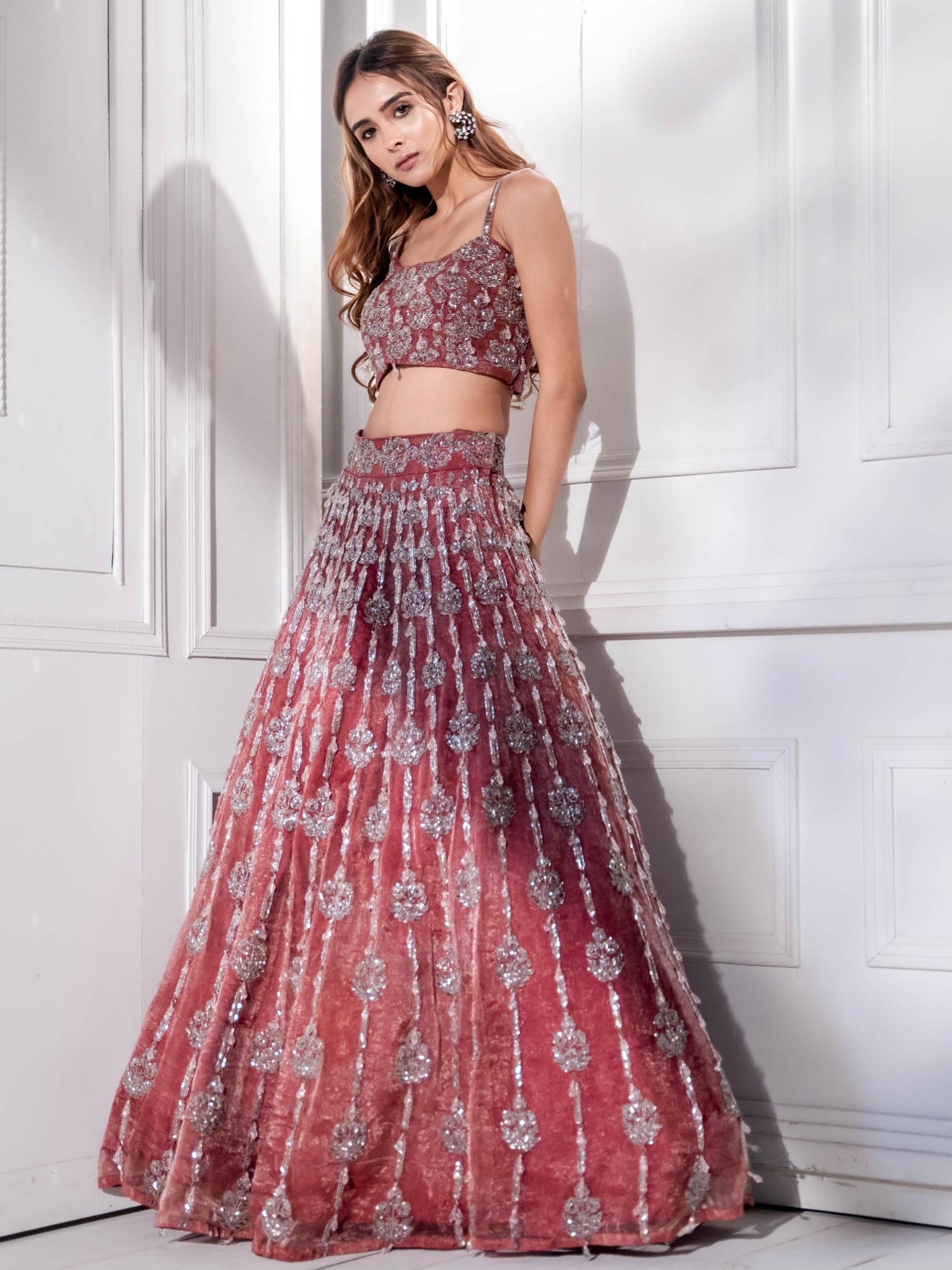 Cipul Artul in Rose Crystal Lehenga Set