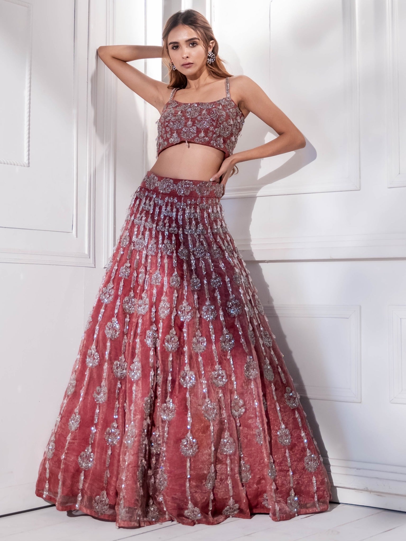 Cipul Artul in Rose Crystal Lehenga Set