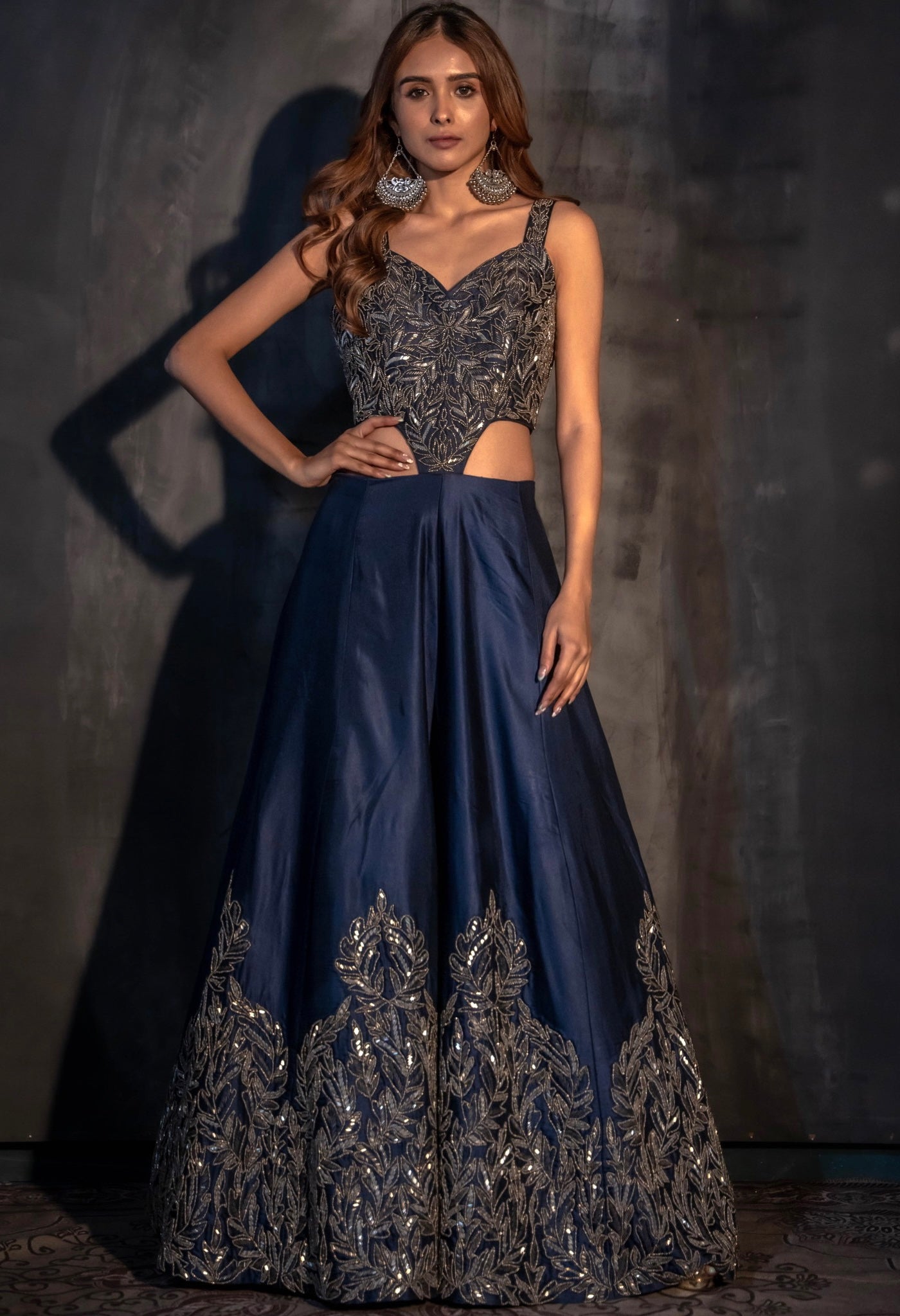 NavyBlue and Embroidered Jumpsuit