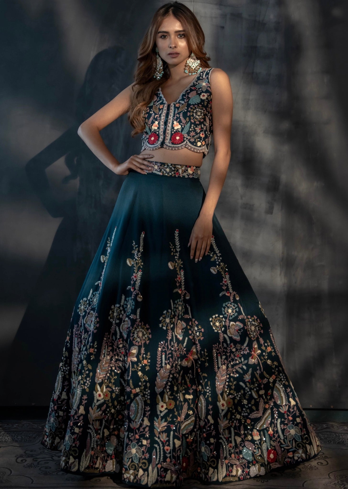 Teal Embroidered Lehenga