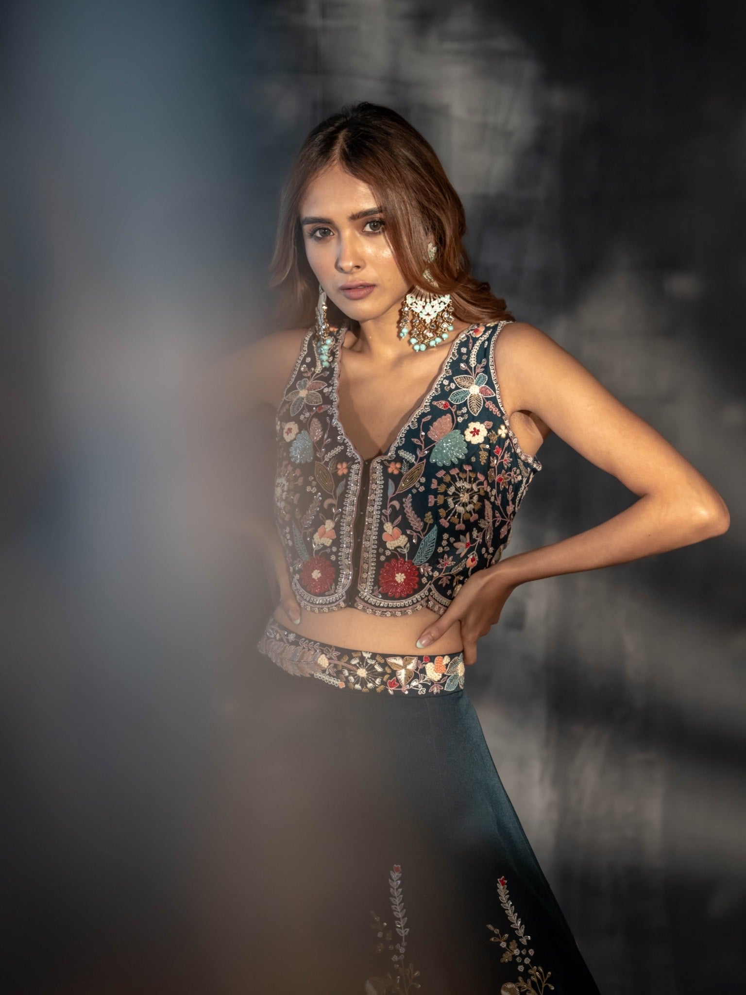 Teal Embroidered Lehenga