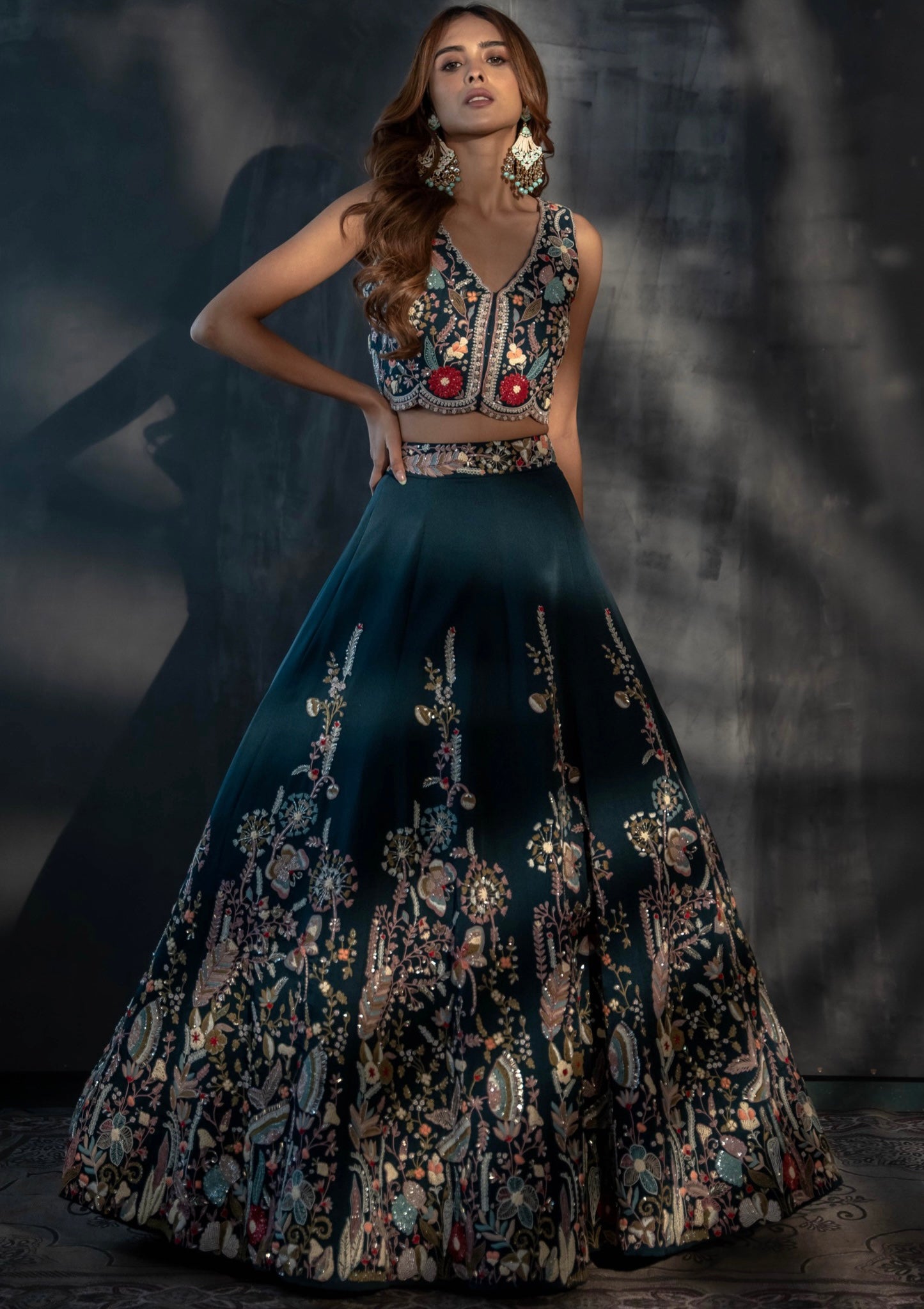 Teal Embroidered Lehenga