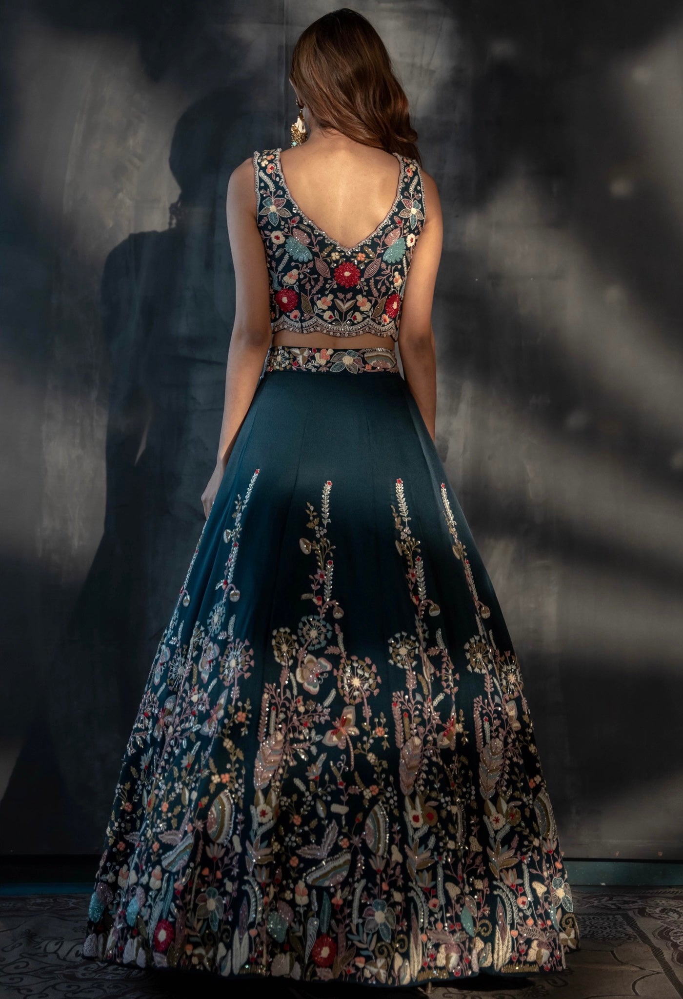 Teal Embroidered Lehenga