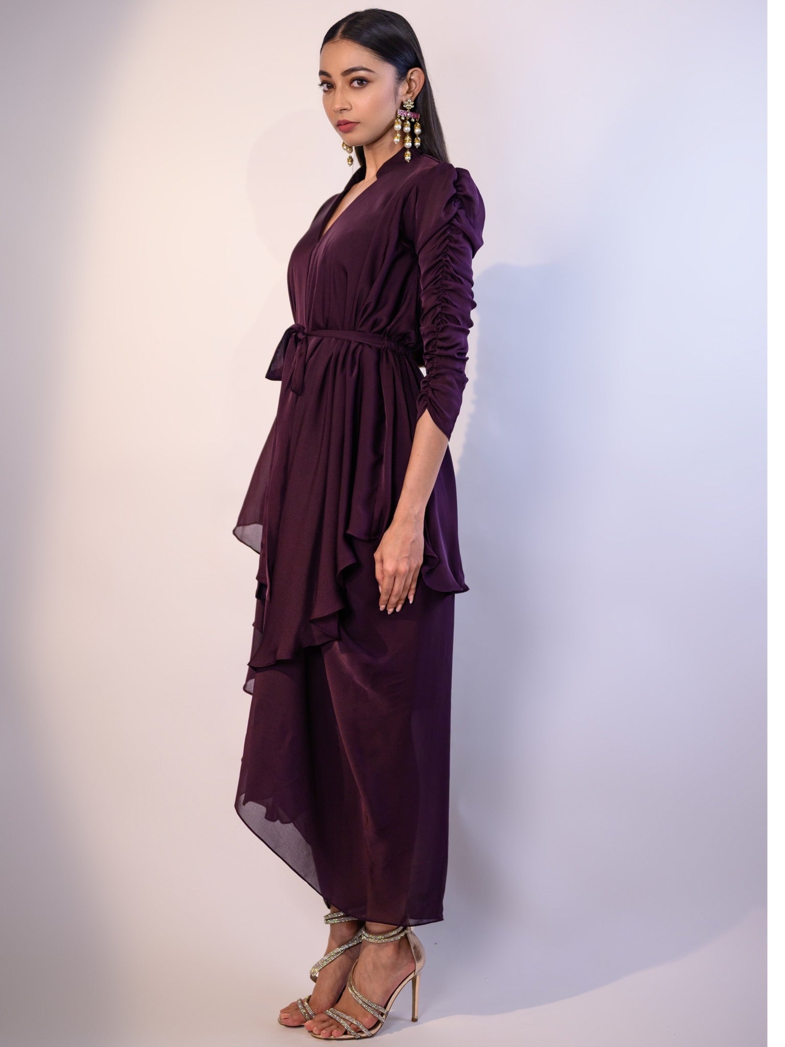 Wine One Piece Drape Dress