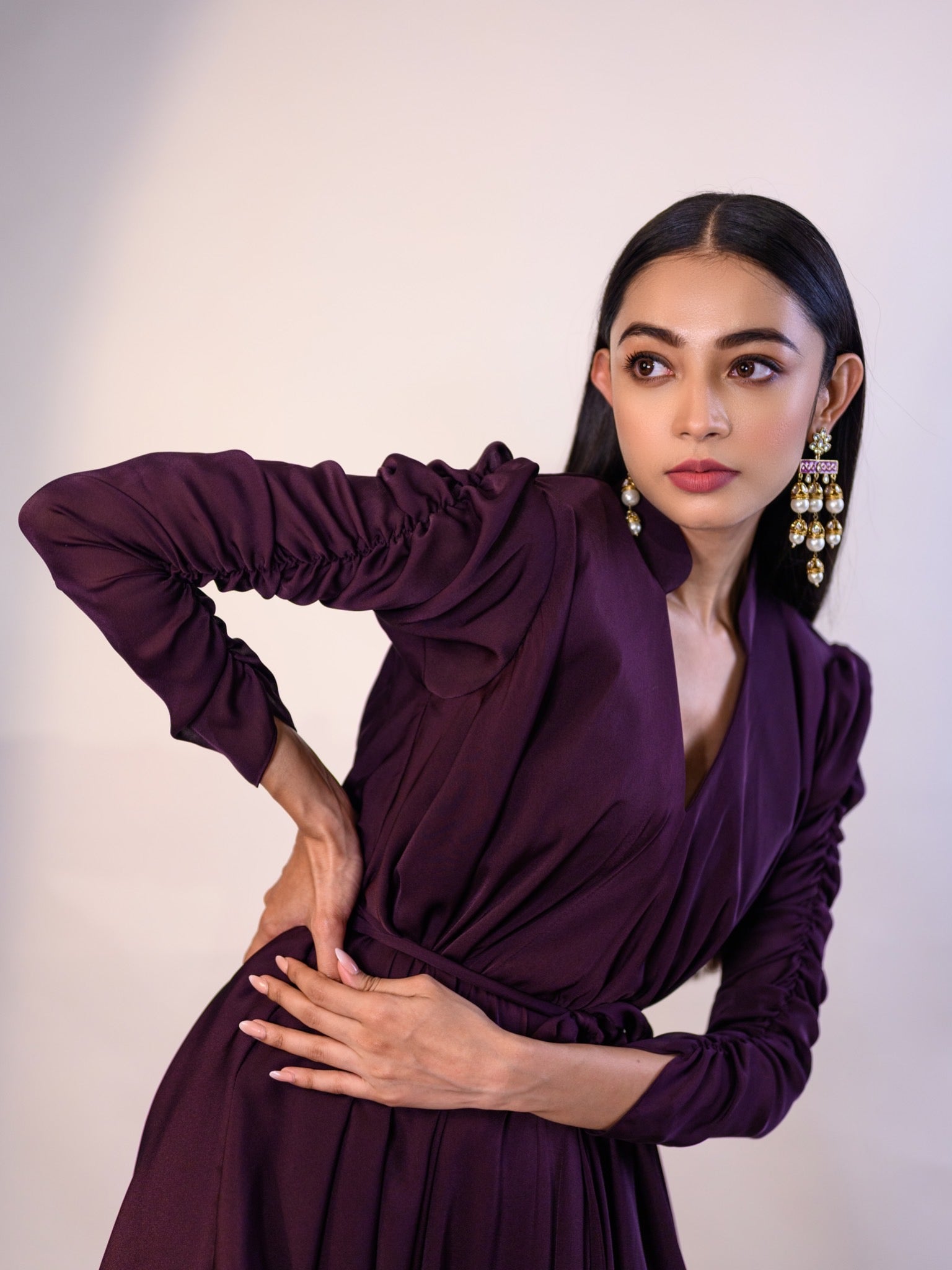 Wine One Piece Drape Dress