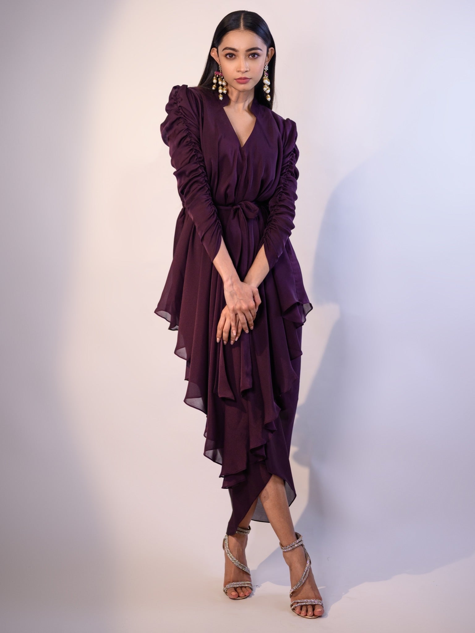 Wine One Piece Drape Dress