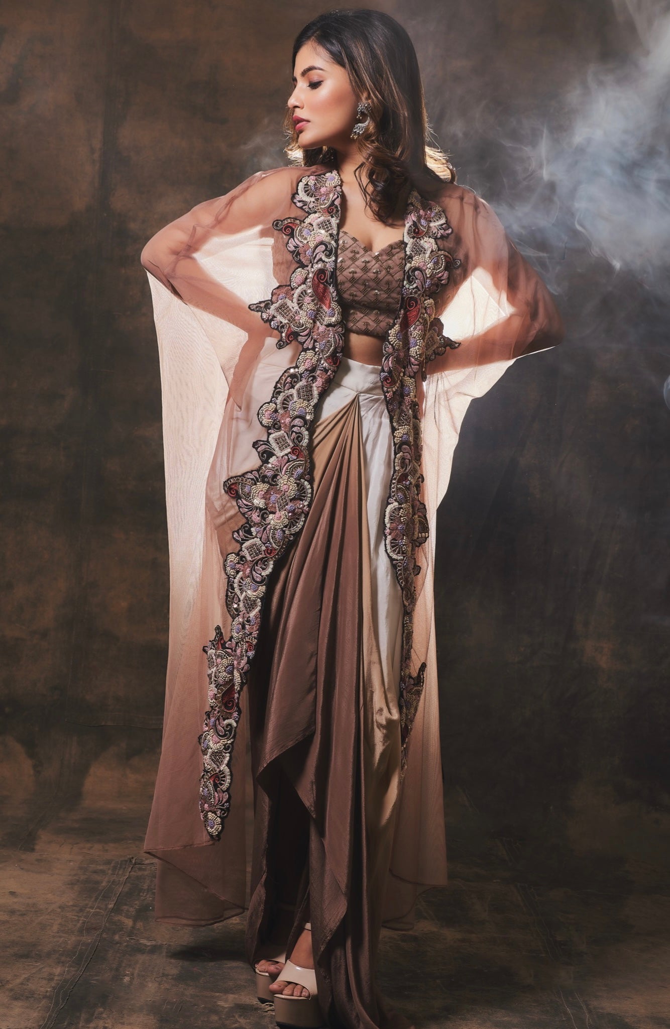 Copper Embroidered Cape Set