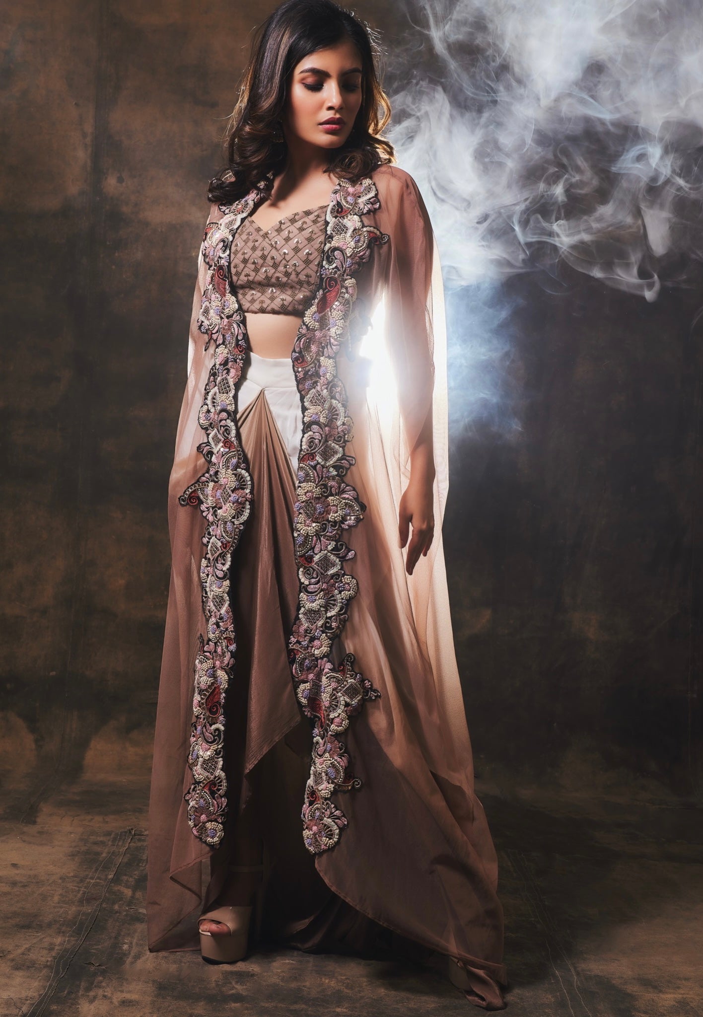 Copper Embroidered Cape Set