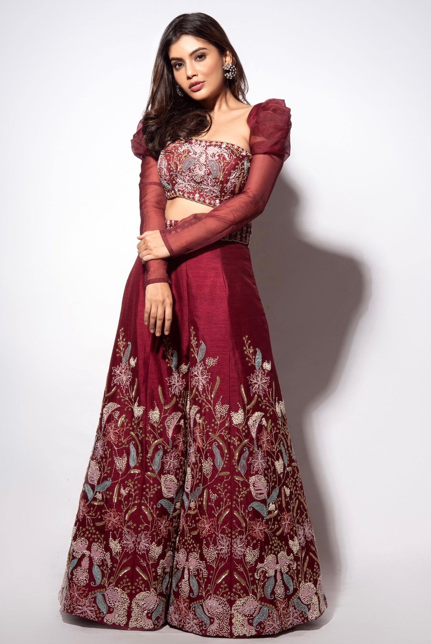 Maroon Hand Embroidered Jumpsuit