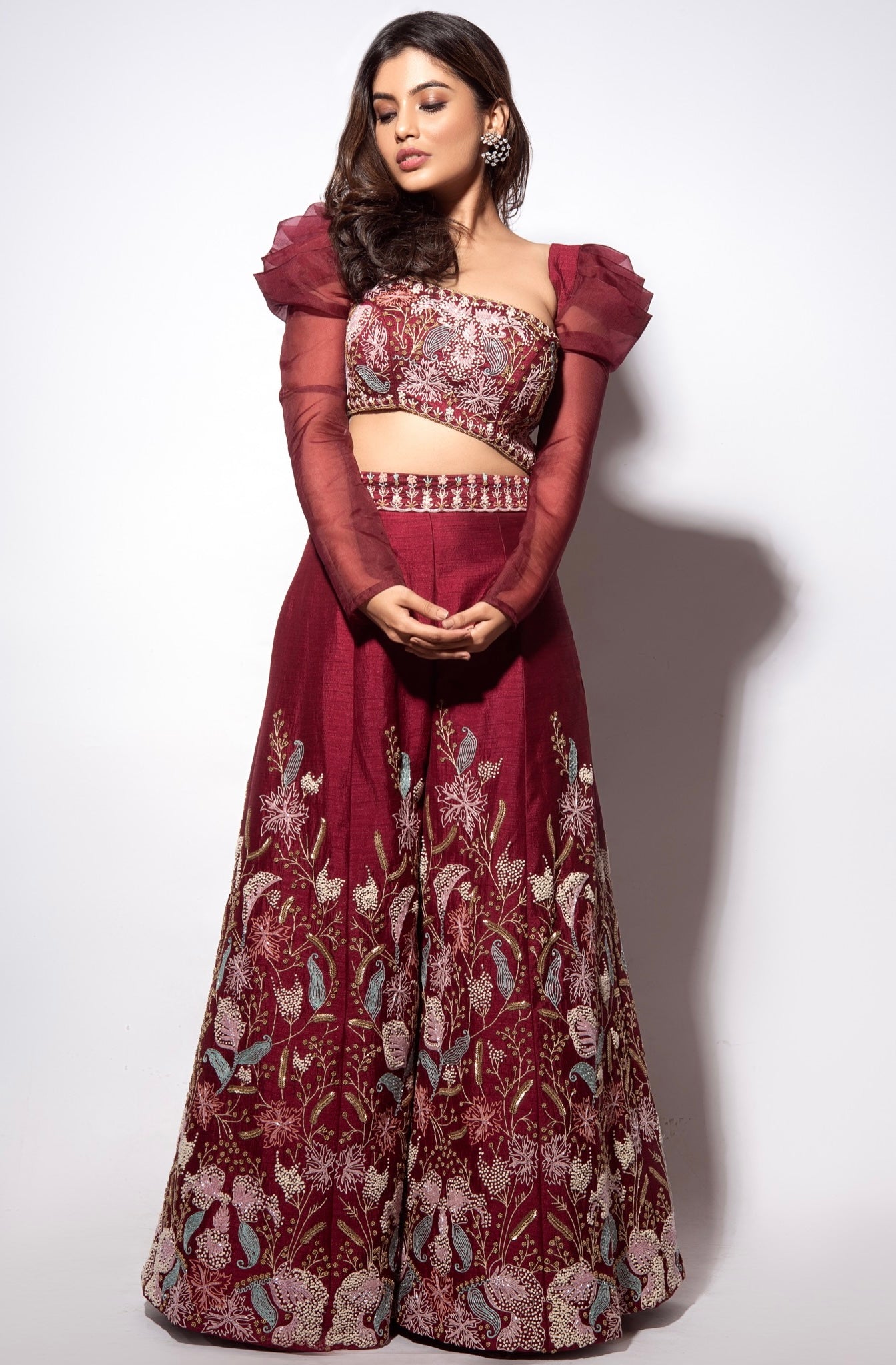 Maroon Hand Embroidered Jumpsuit