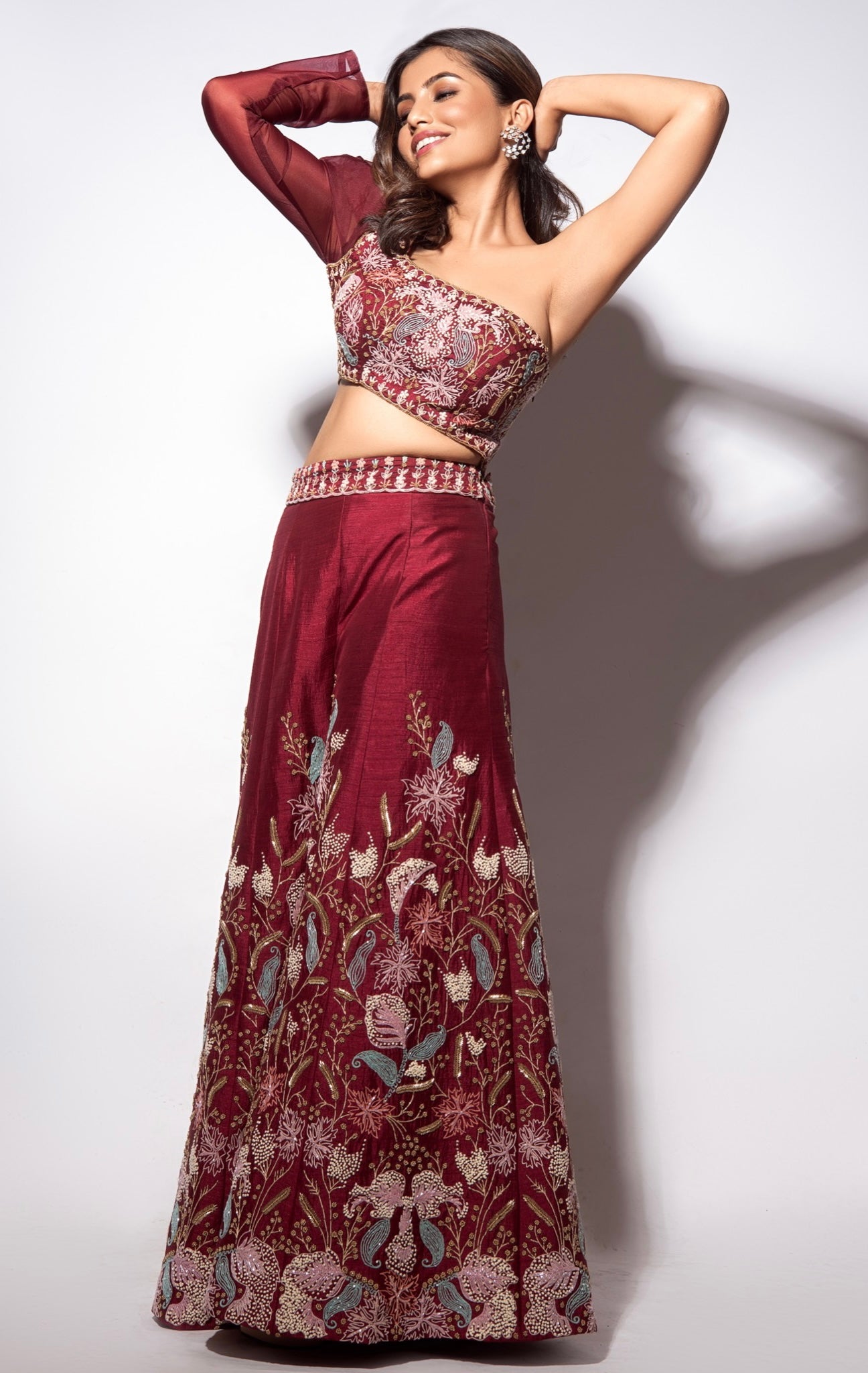 Maroon Hand Embroidered Jumpsuit