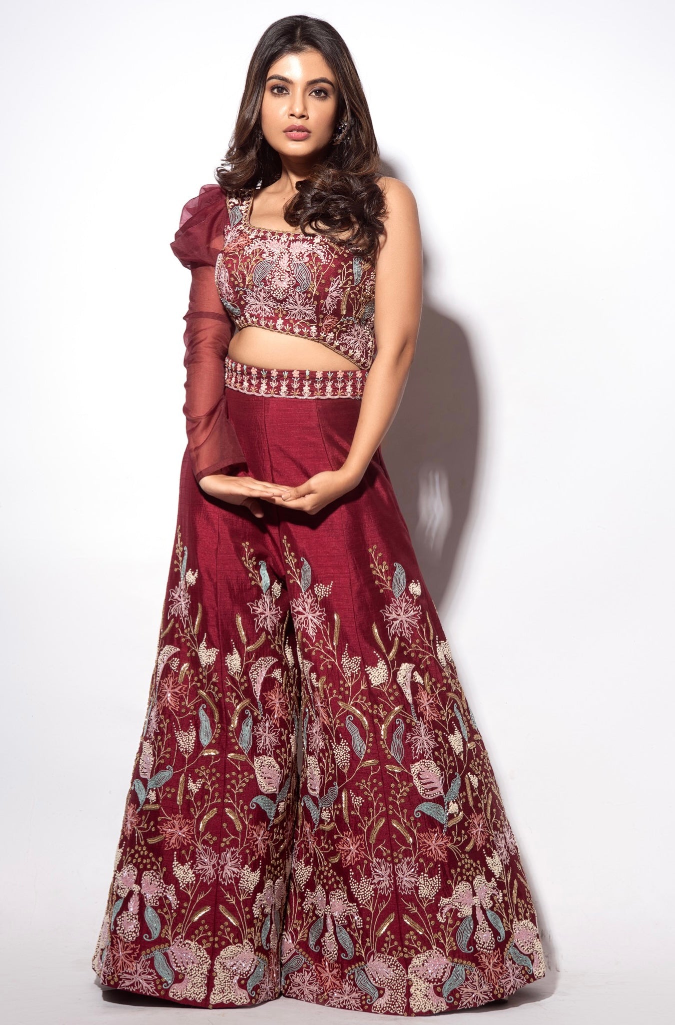 Maroon Hand Embroidered Jumpsuit