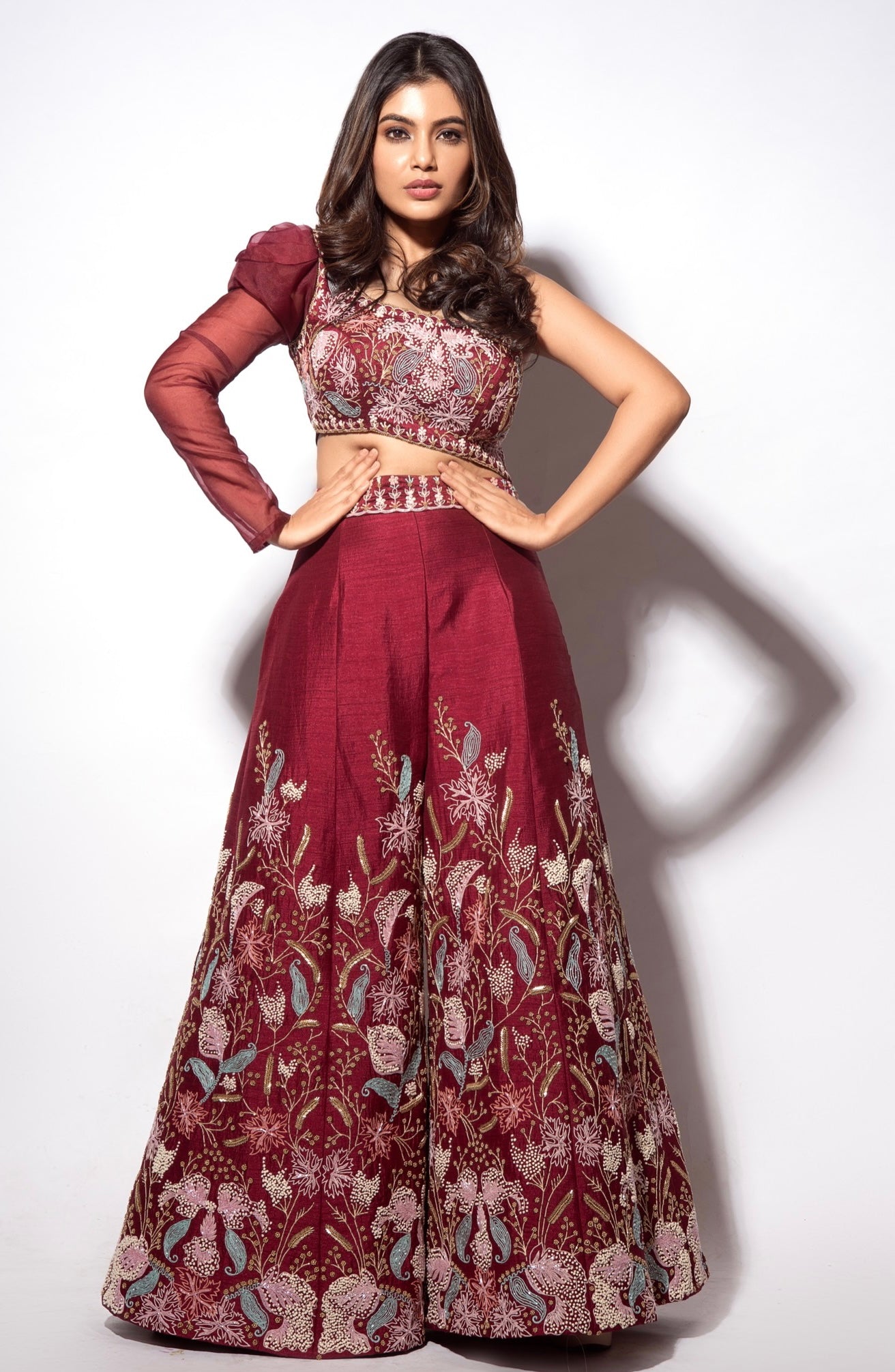 Maroon Hand Embroidered Jumpsuit