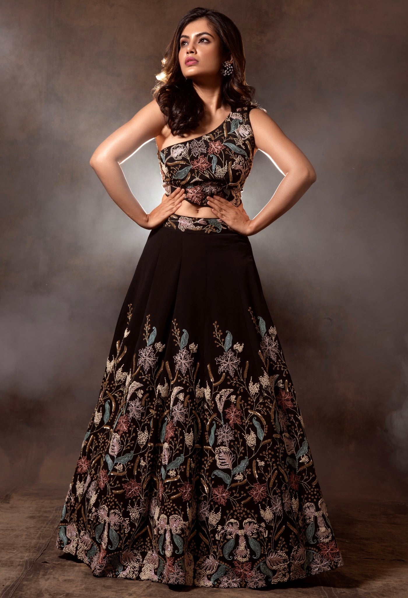 Sakshi Sindwani in Black Intricate Embroidered Lehenga Set
