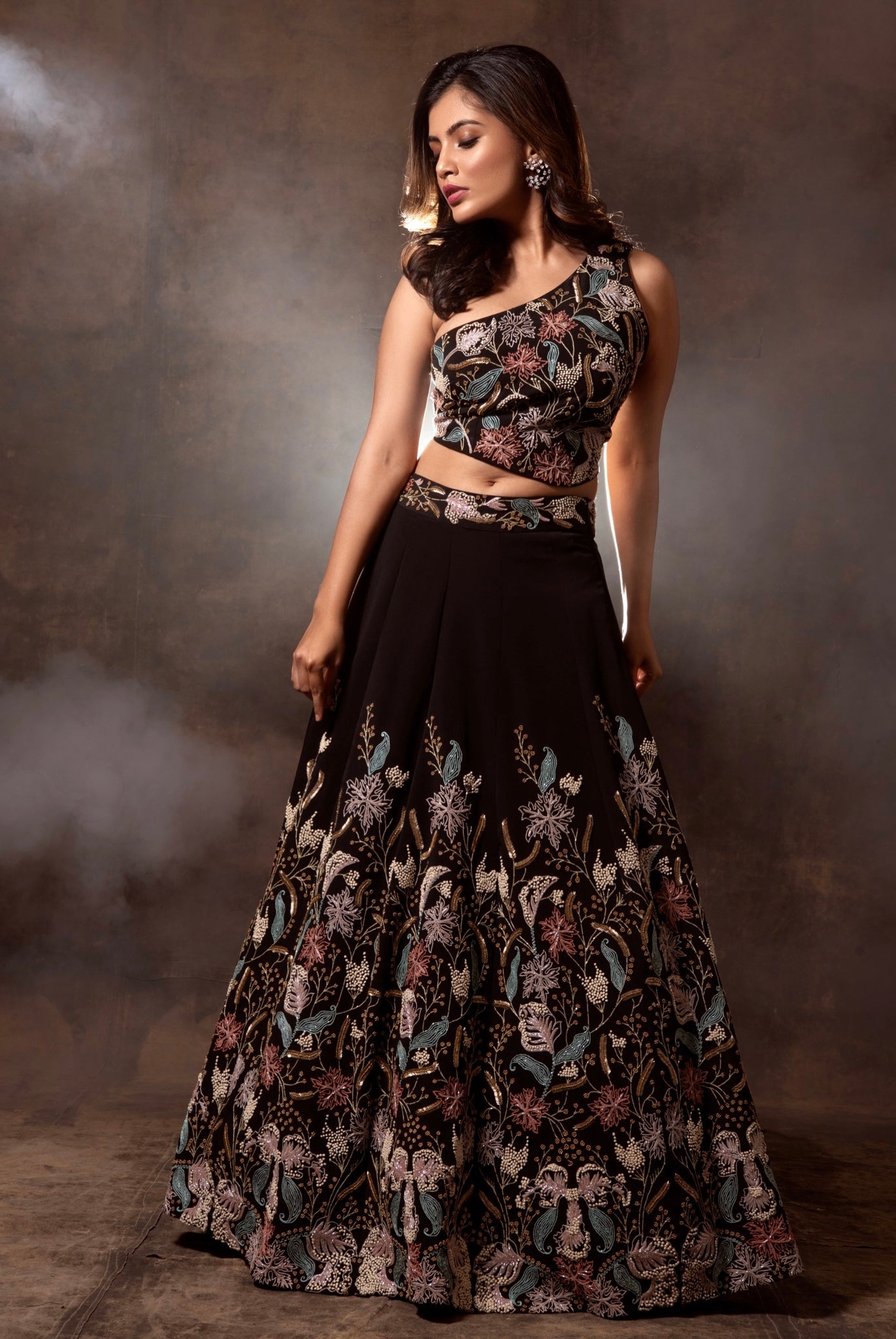 Sakshi Sindwani in Black Intricate Embroidered Lehenga Set