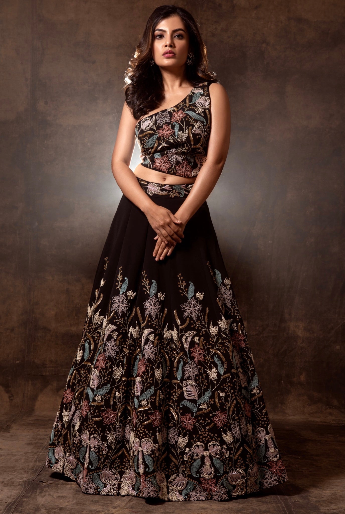 Sakshi Sindwani in Black Intricate Embroidered Lehenga Set