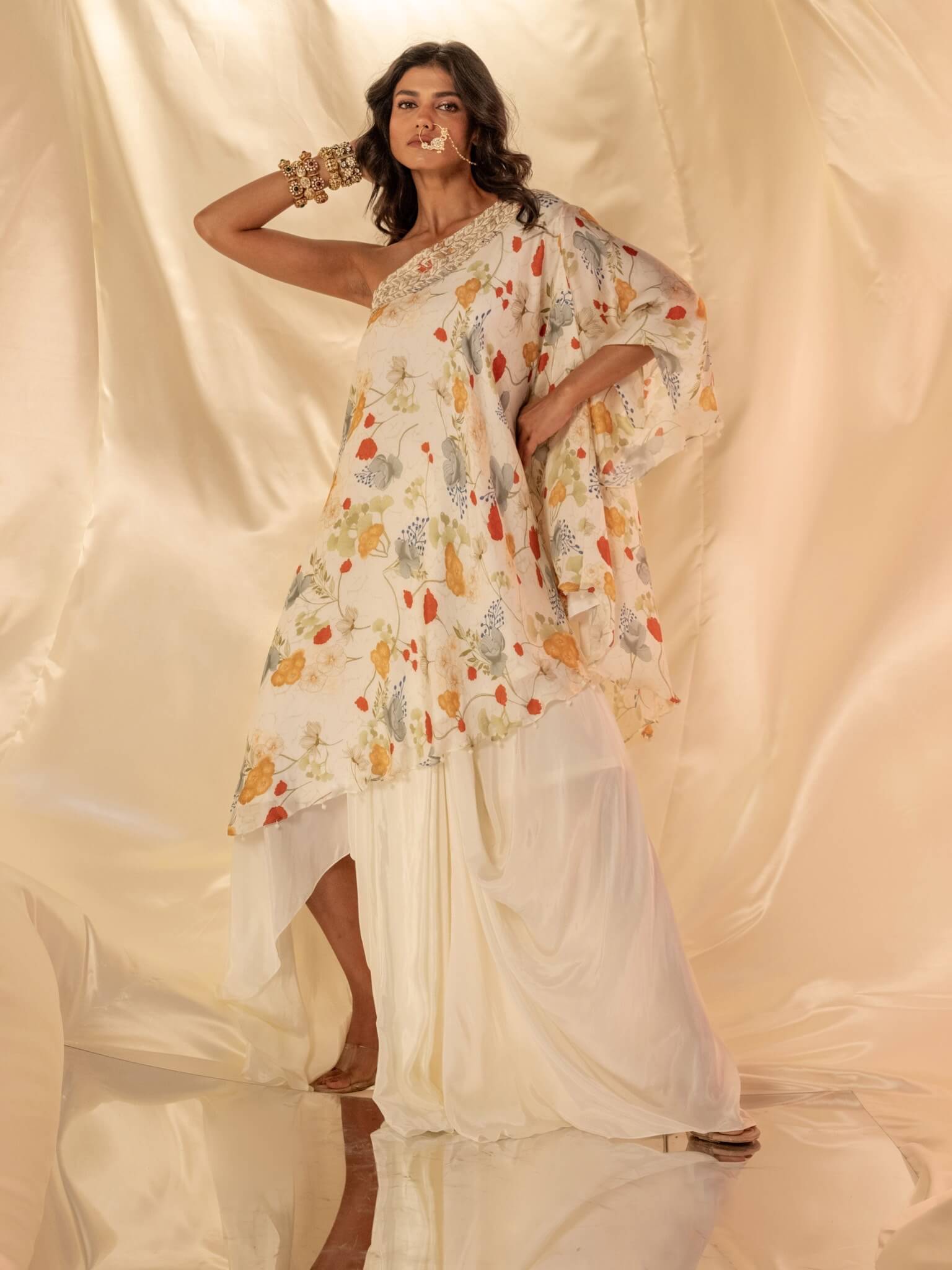 Taruni One Shoulder Tunic with Drape Skirt