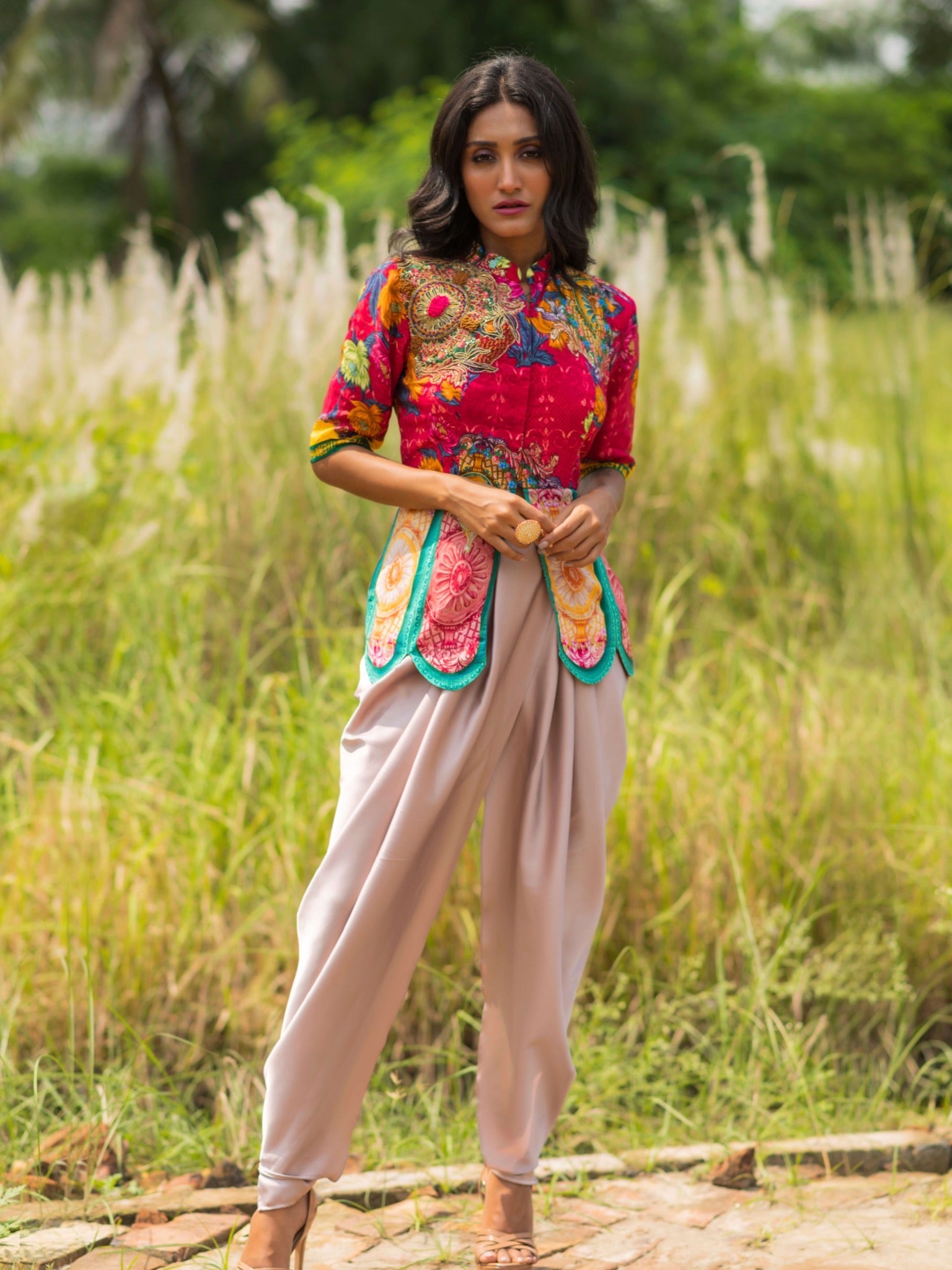 Tripti Dimri in Torana Embroidered Peplum Top with Dhoti Pants