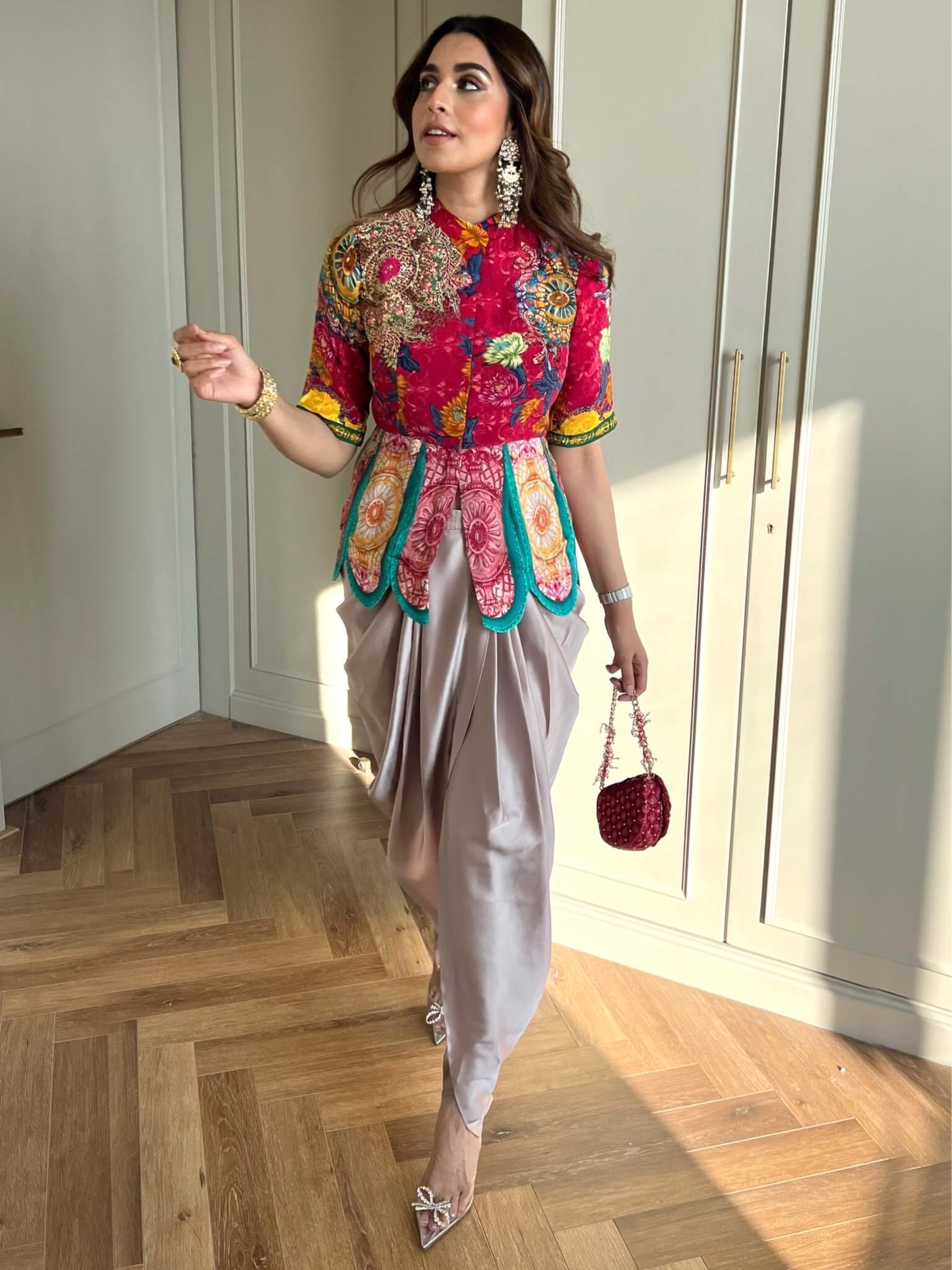 House of Misu Torana Embroidered Peplum Top with Dhoti Pants