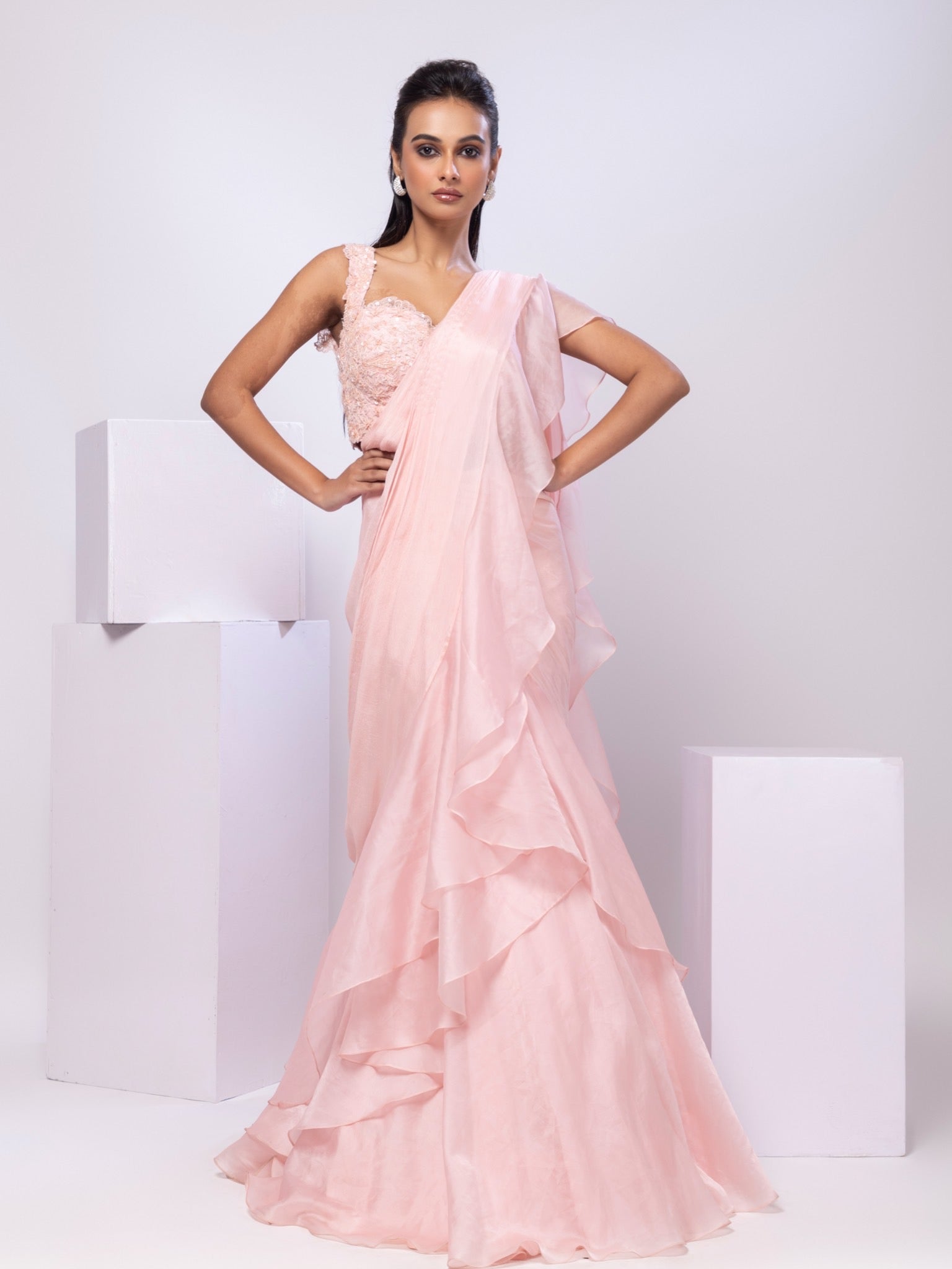 Nova Pink Drape Saree Set