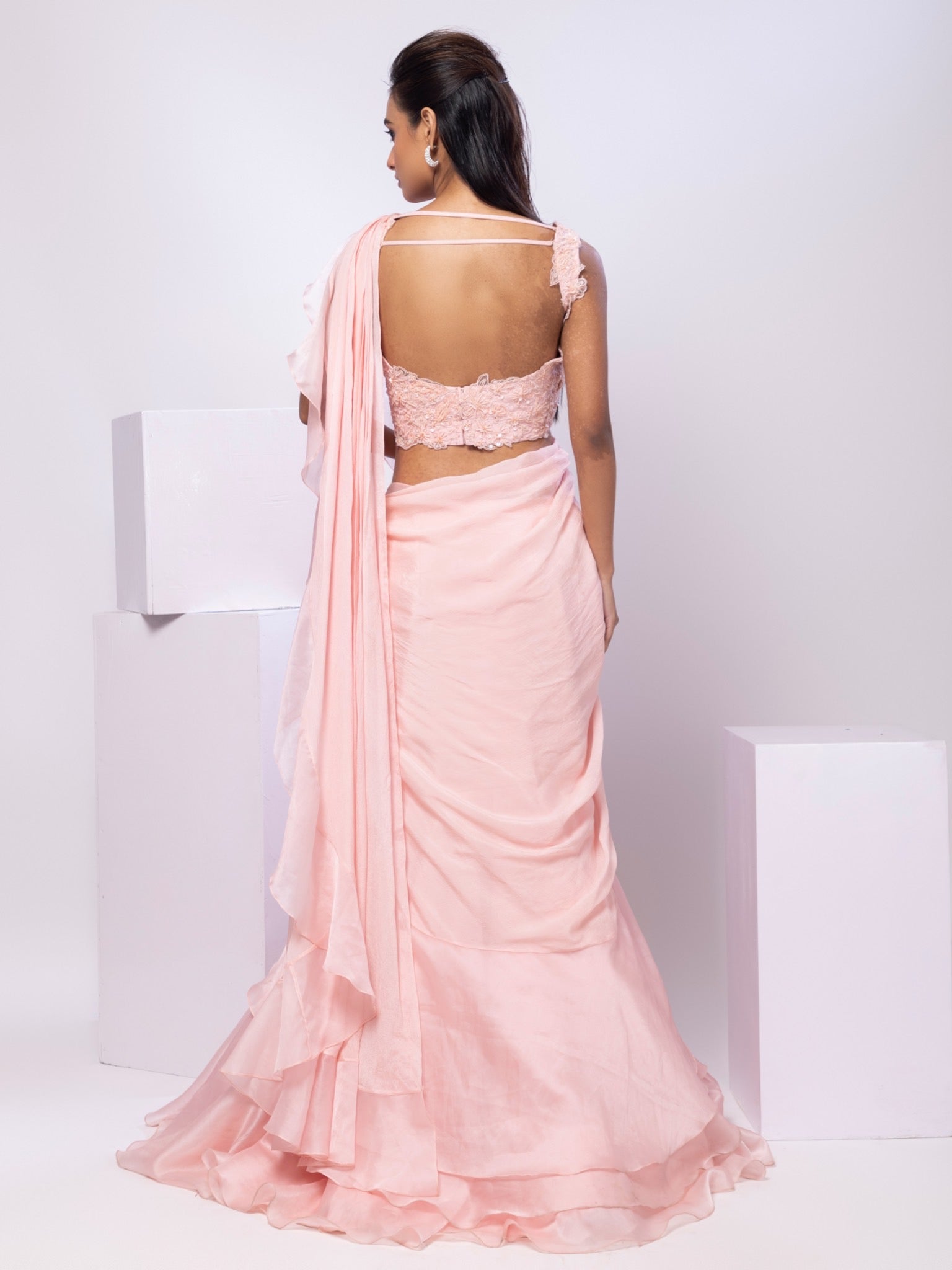 Nova Pink Drape Saree Set