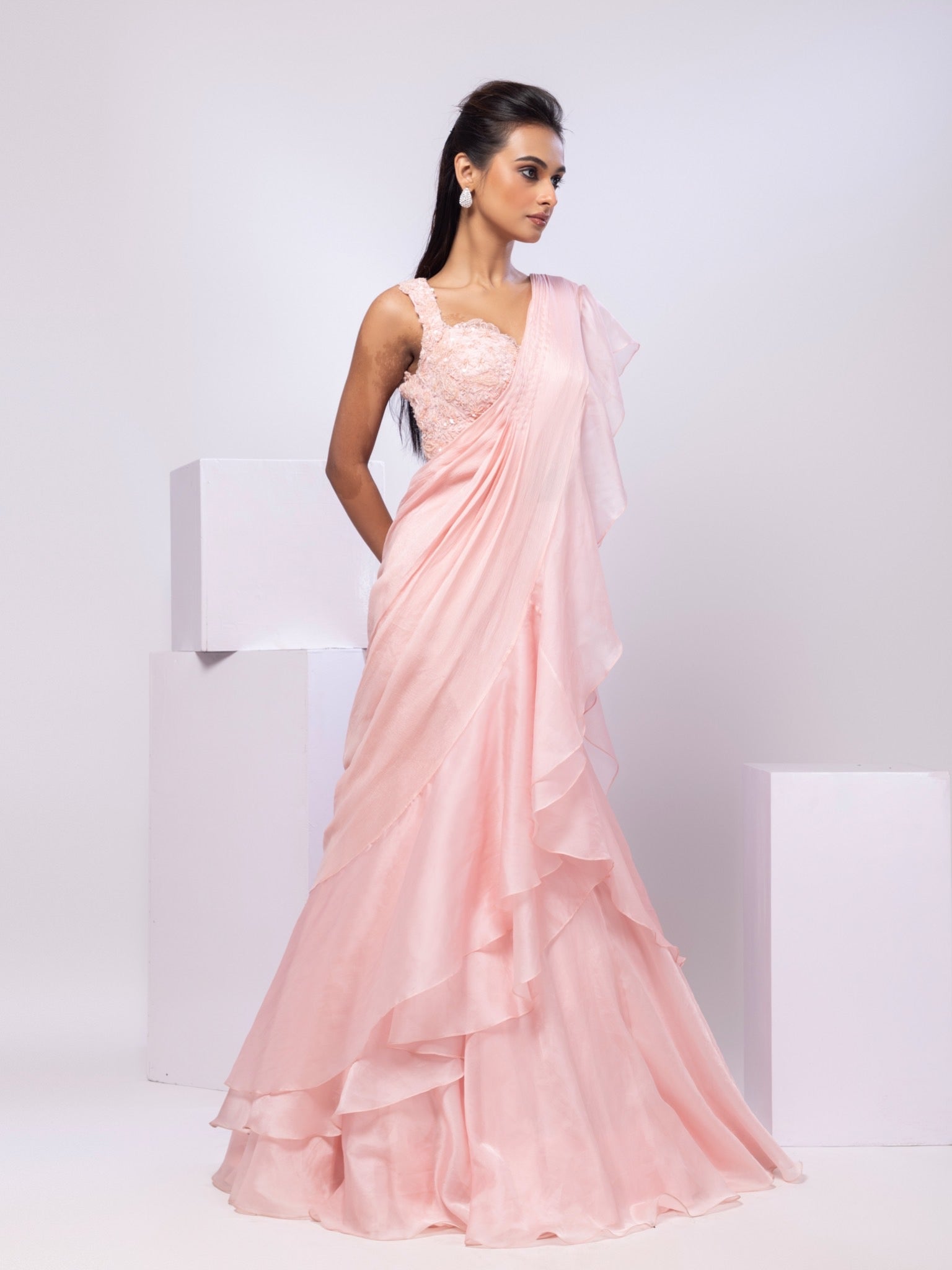 Nova Pink Drape Saree Set