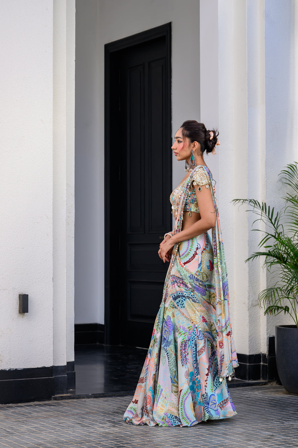 Gardenia Highlighted Pre Drape Saree Set