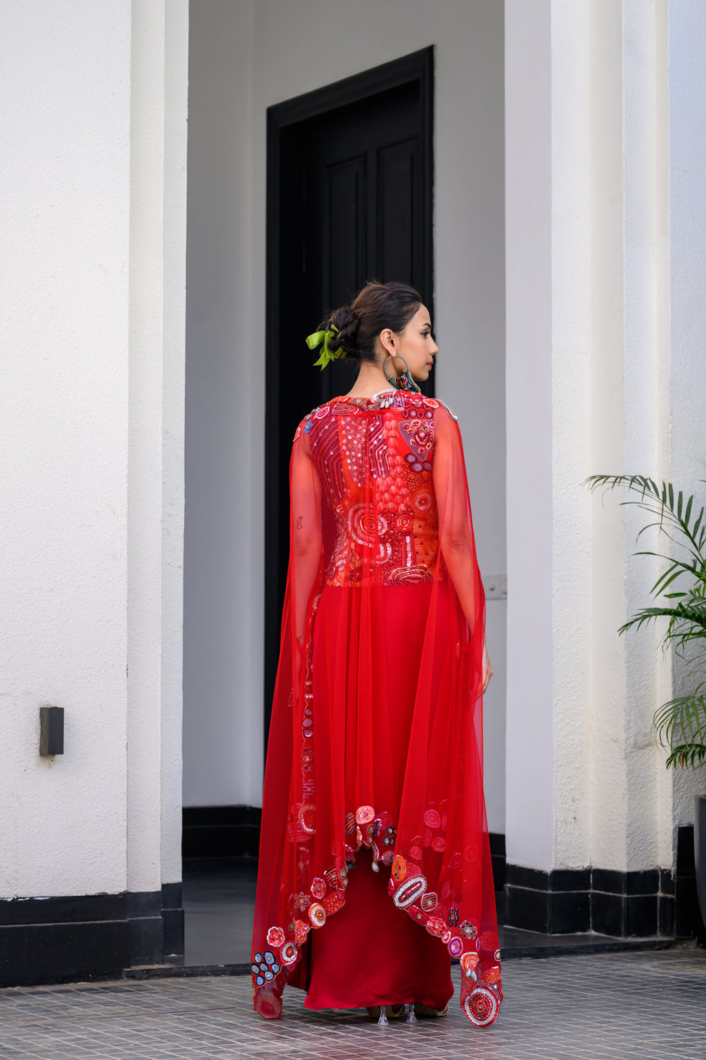 Dawn Jacket And Dhoti Skirt Set Paidawn With Hand Applique Cape